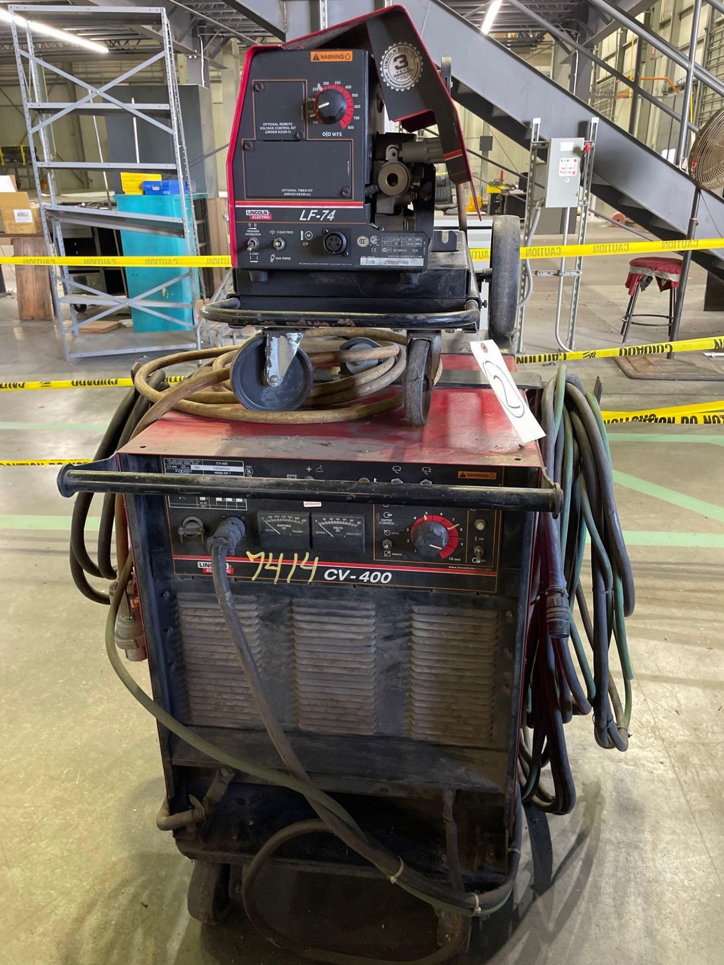 Lincoln Electric CV-400 Welder Power Source Lincoln Electric LF-74 Wire Feeder, on cart - Image 2 of 9