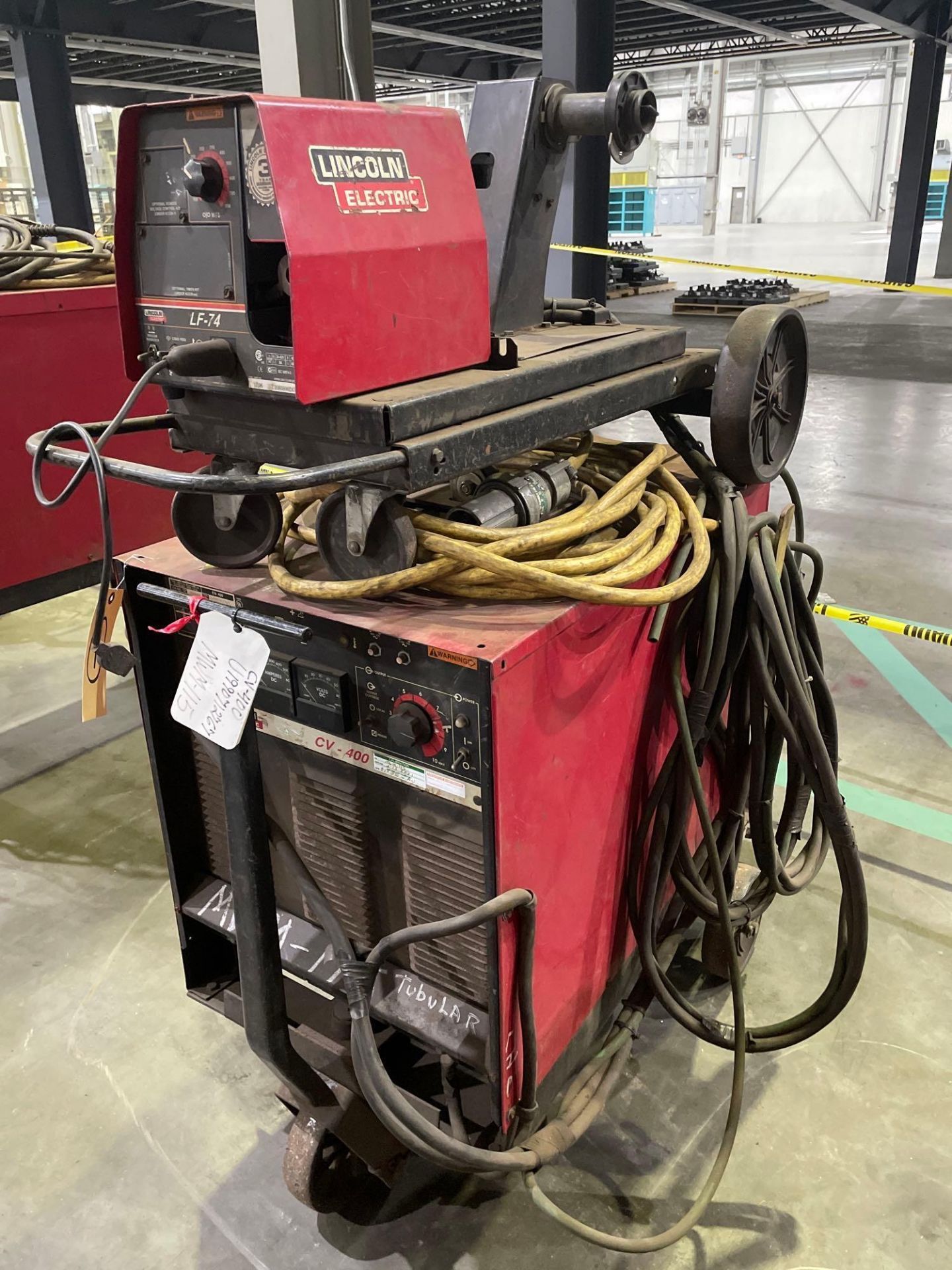 Lincoln Electric CV 400 Welding Power Source with Lincoln Electric LF-74 Wire Feeder, on Cart - Image 2 of 6