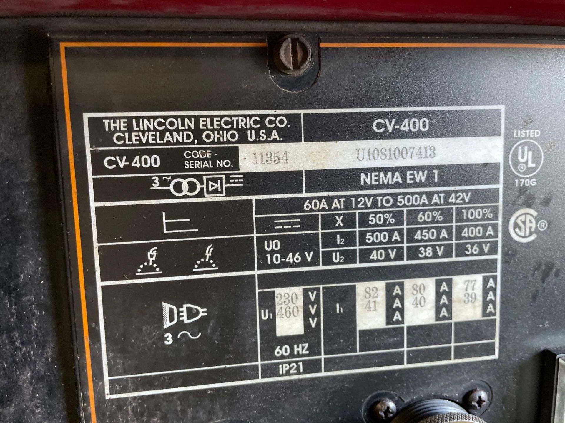 Lincoln Electric CV-400 Welder Power Source Lincoln Electric LF-74 Wire Feeder, on cart - Image 4 of 9