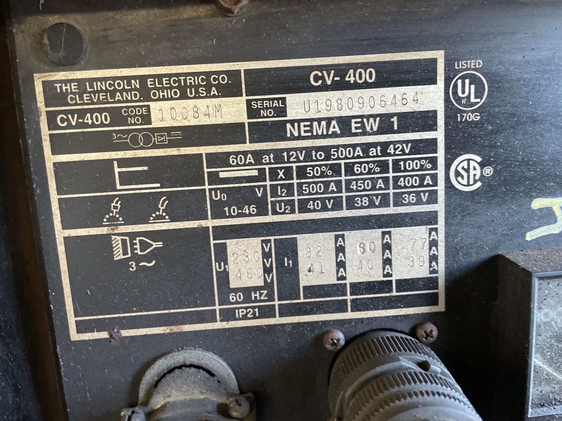 Lincoln Electric CV-400 Welder Power Source with Lincoln Electric LF-74 Wire Feeder - Image 4 of 9