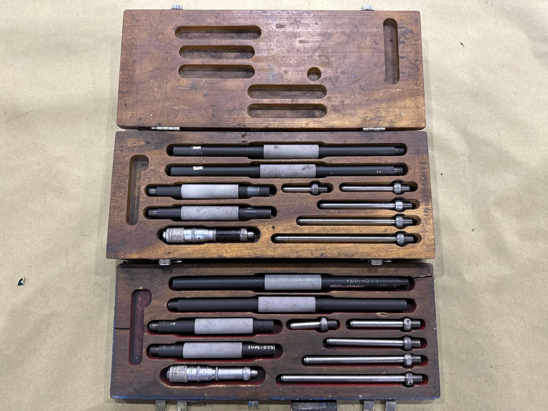 Lot of 3 Scherr-Tumico Inside Tube Micrometer Sets in wood case. See Photo. - Image 4 of 9