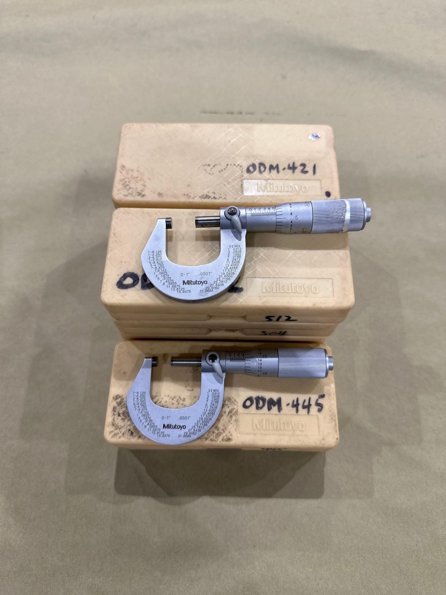 Lot of 12: Mitutoyo Mechanical OD Micrometer M225-1”, 0-1” Range, .0001” Graduation in plastic boxes