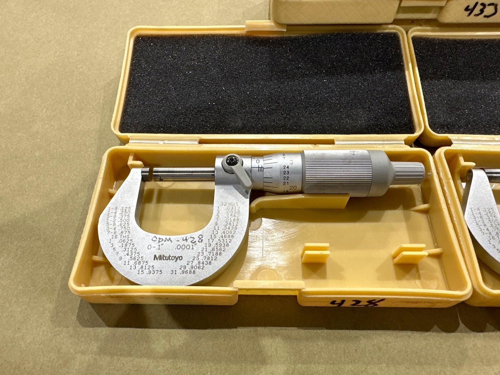 Lot of 4: Mitutoyo Mechanical OD Micrometer M227-1”, 0-1” Range, .0001” Graduation, in plastic box - Image 5 of 6