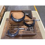 Lot of 2 Boxes of Micrometers Assorted Starrett and Mitutoyo. See Detail, See Photo.