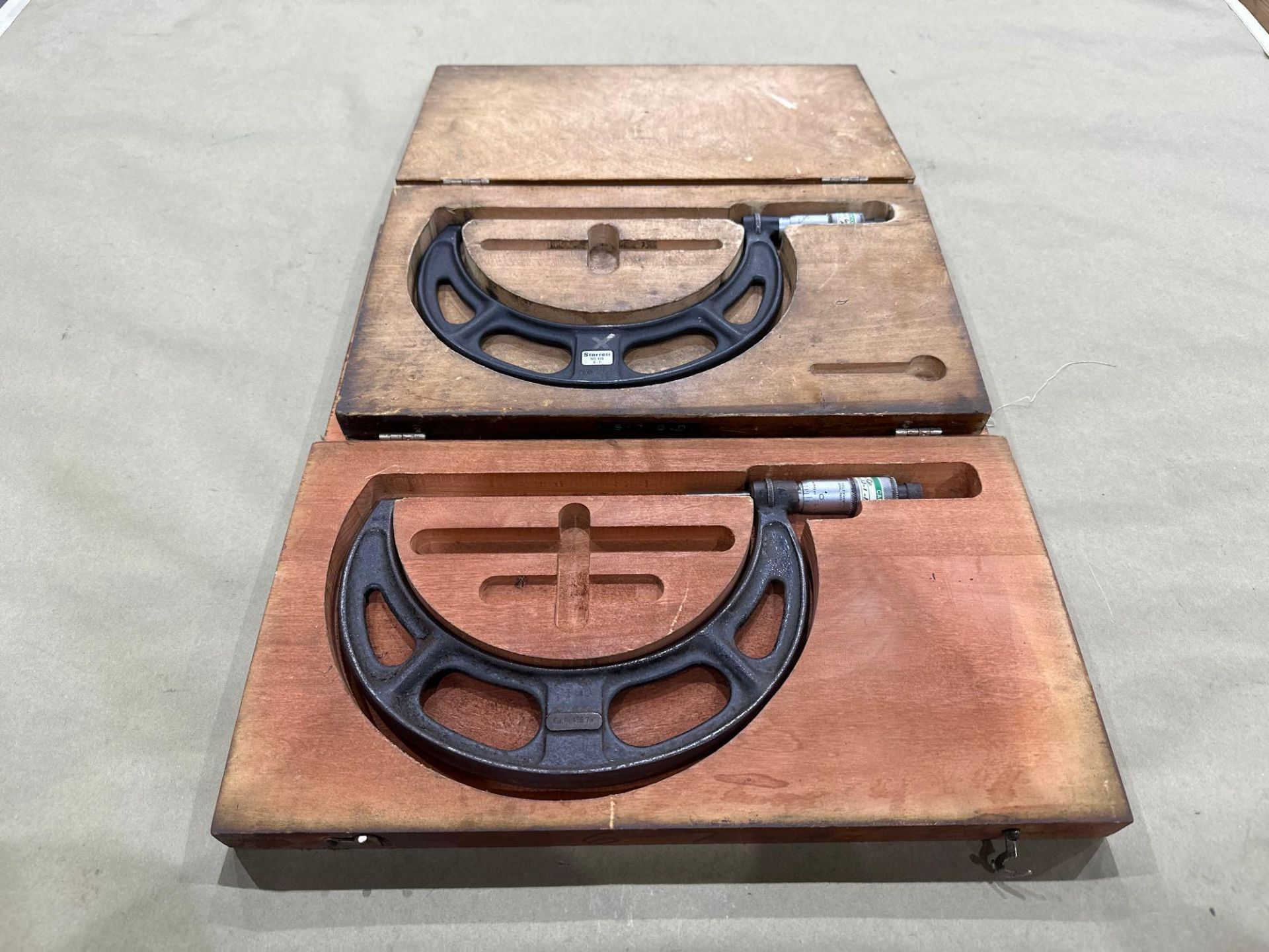 Lot of 2 Starrett OD Micrometer No. 436, 6-7" Range, in wood case. See Photo