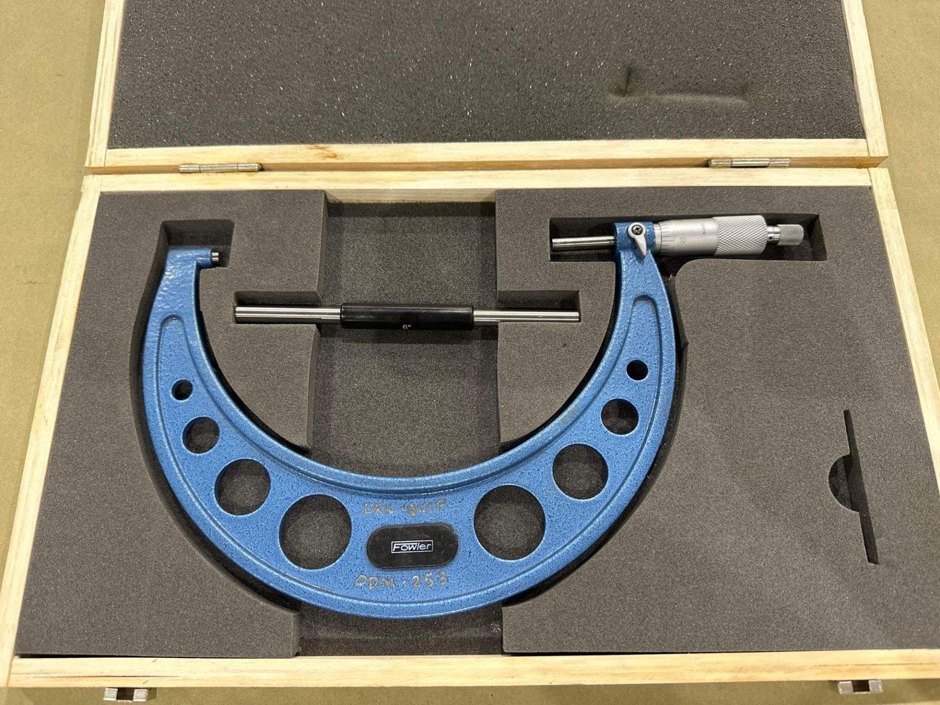 Fowler OD Micrometer No 52-240 Series, 6–7” Range, 0.0001” Graduation in wood case. See photo.