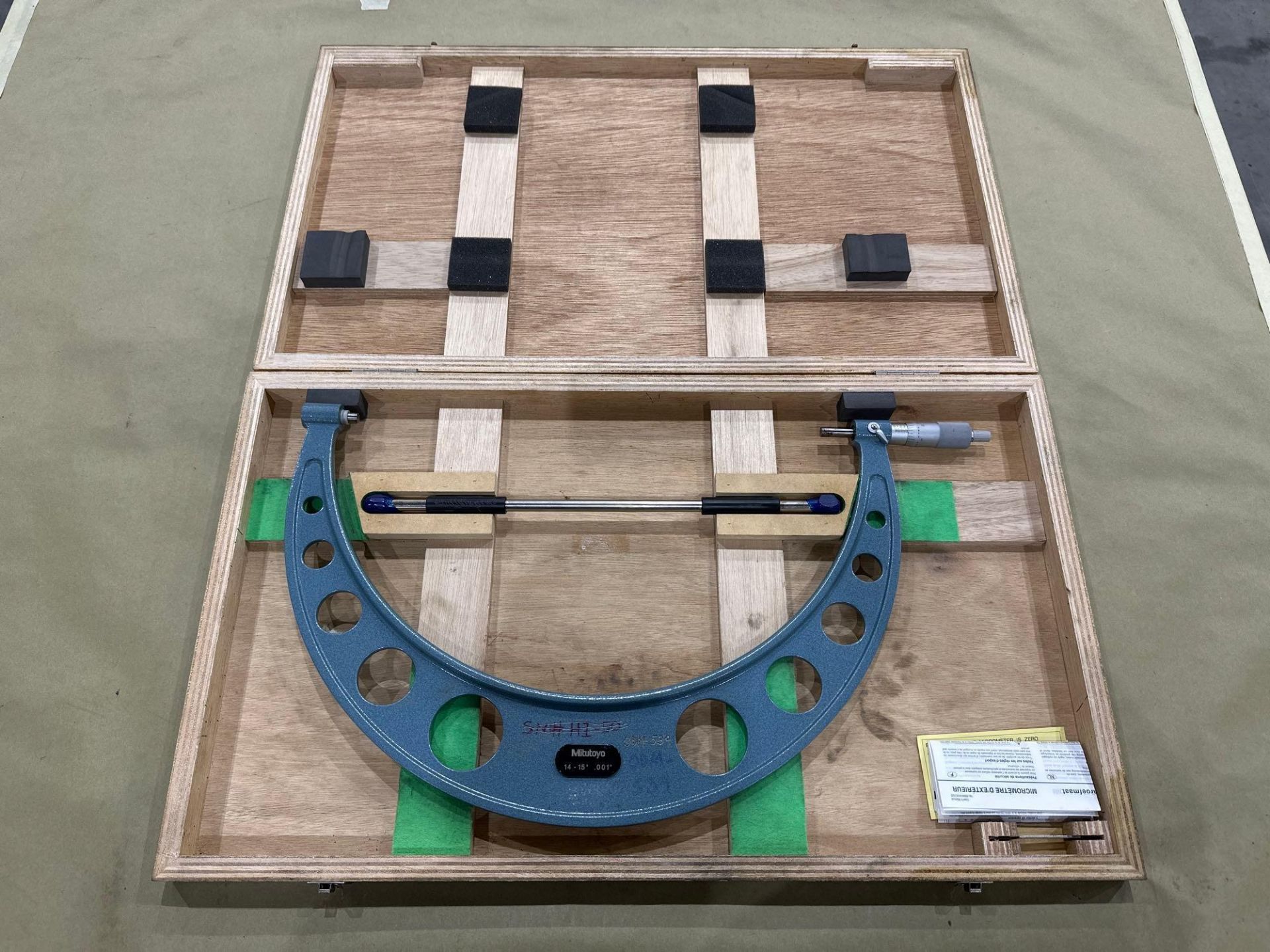 Mitutoyo Mechanical OD Micrometer No. 103-191, 14–15” Range, .001” Graduation, in wood case