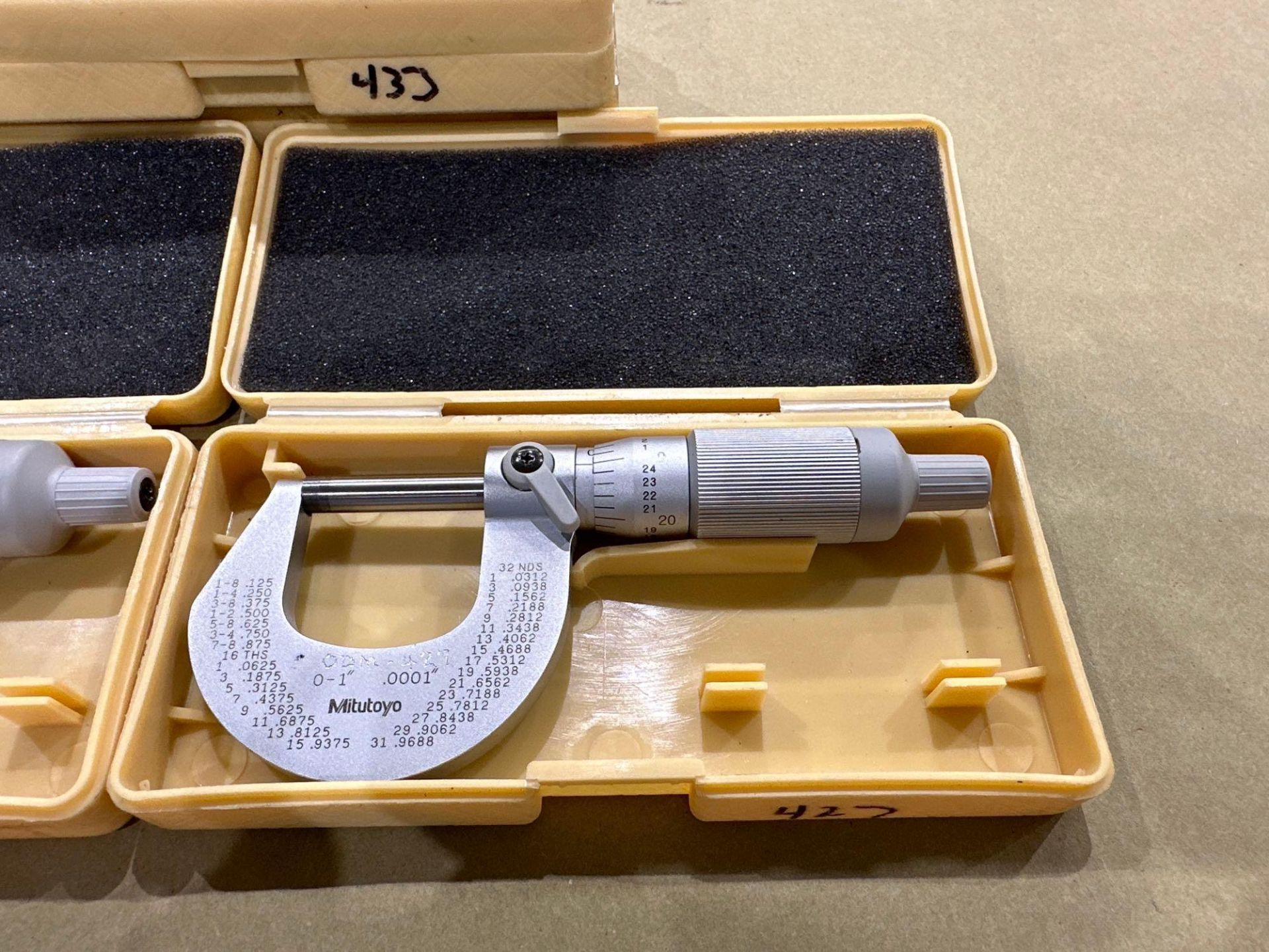 Lot of 4: Mitutoyo Mechanical OD Micrometer M227-1”, 0-1” Range, .0001” Graduation, in plastic box - Image 4 of 6