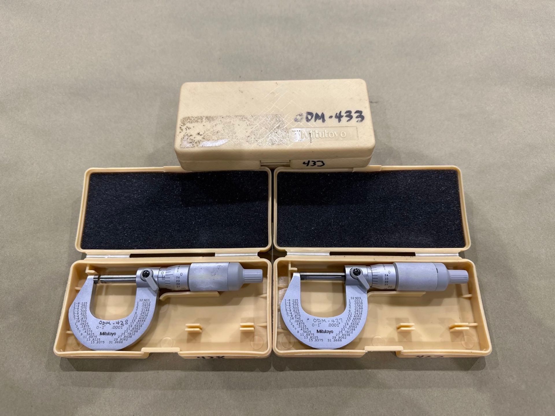 Lot of 4: Mitutoyo Mechanical OD Micrometer M227-1”, 0-1” Range, .0001” Graduation, in plastic box - Image 6 of 6