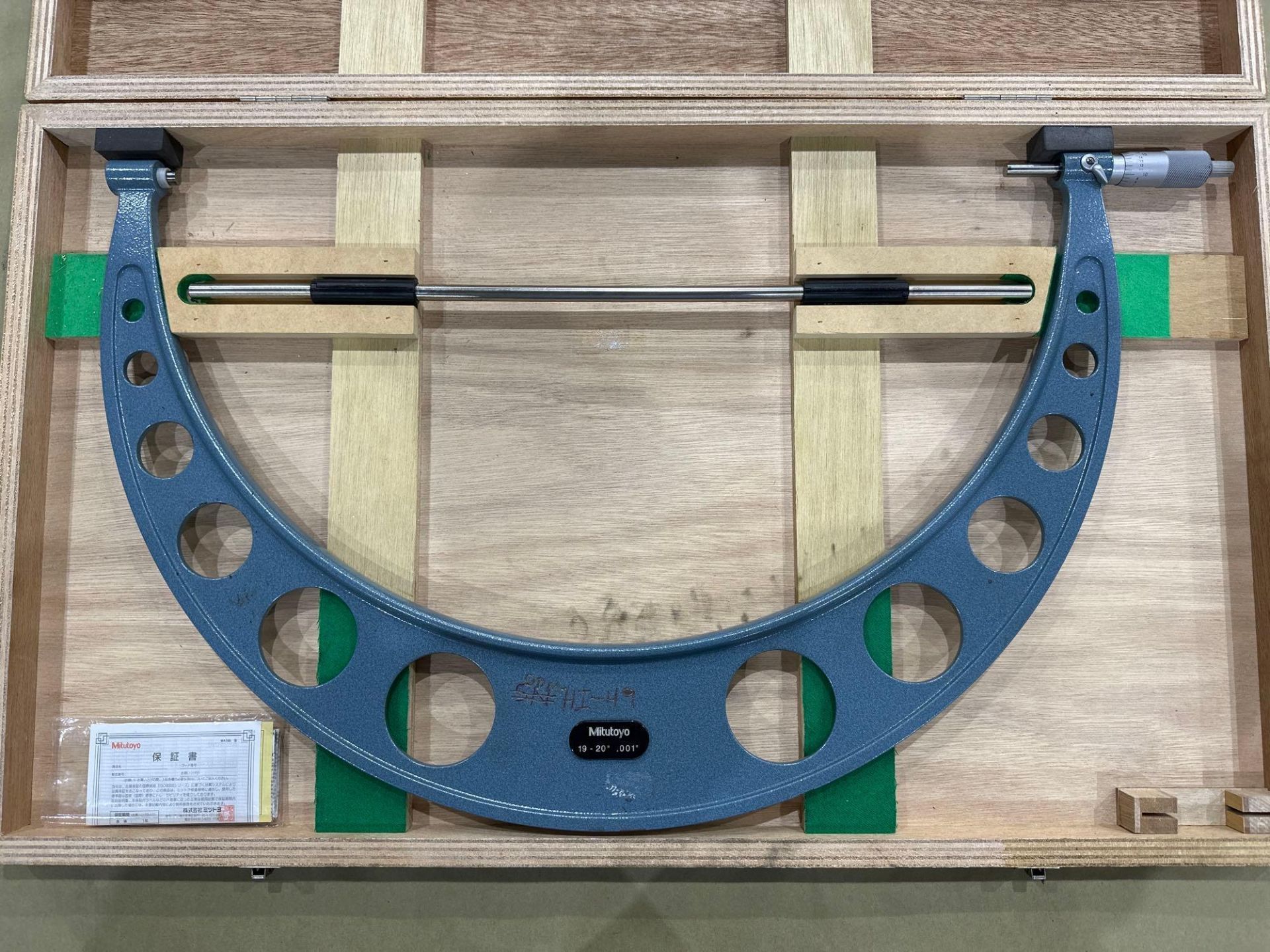 Mitutoyo Mechanical OD Micrometer No. 103-196, 19–20” Range, .001” Graduation, in wood case