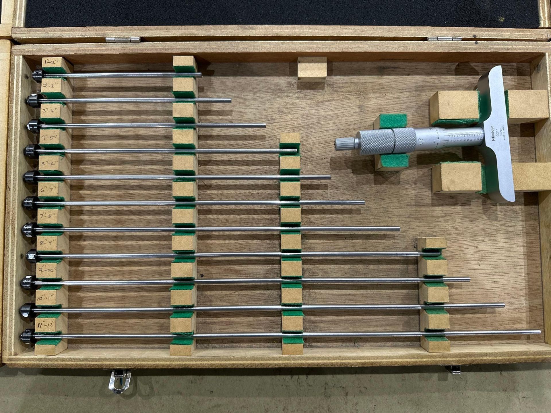 Lot of 3: Mitutoyo Mechanical Depth Gauges, Code No. 129-150, 0–12” Range, .001” in wood case. - Image 8 of 12