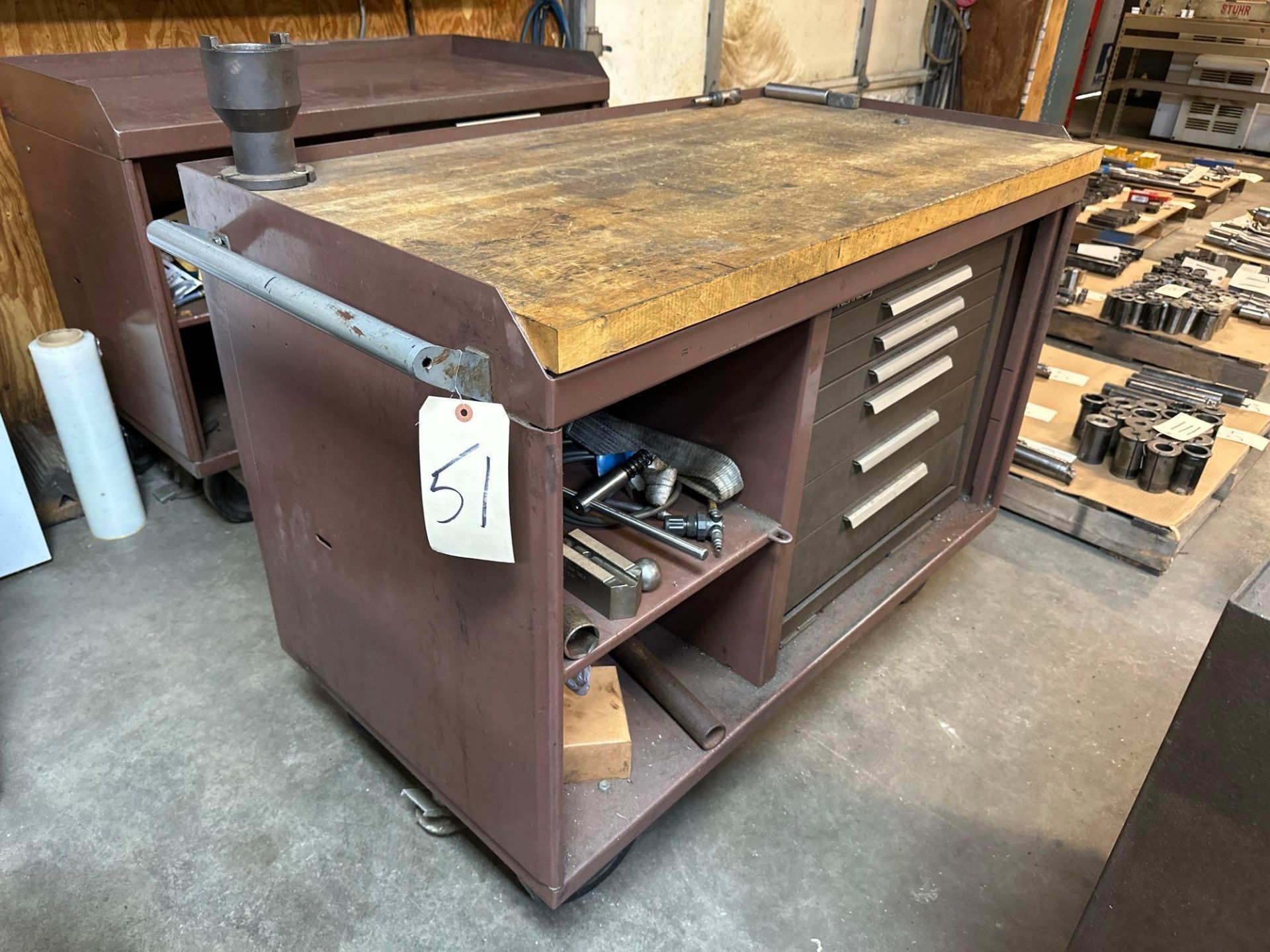 48” X 27” X 38” Tool Cart with Kennedy Tool Box, Set Up Tooling, and Misc.