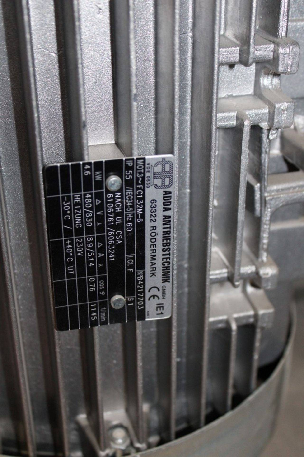 (3) ADDA ANTRIEBSTECHNIK MODEL FC132M-6 ELECTRIC MOTORS, 4.6 KW, 1145 RPM - Image 2 of 2