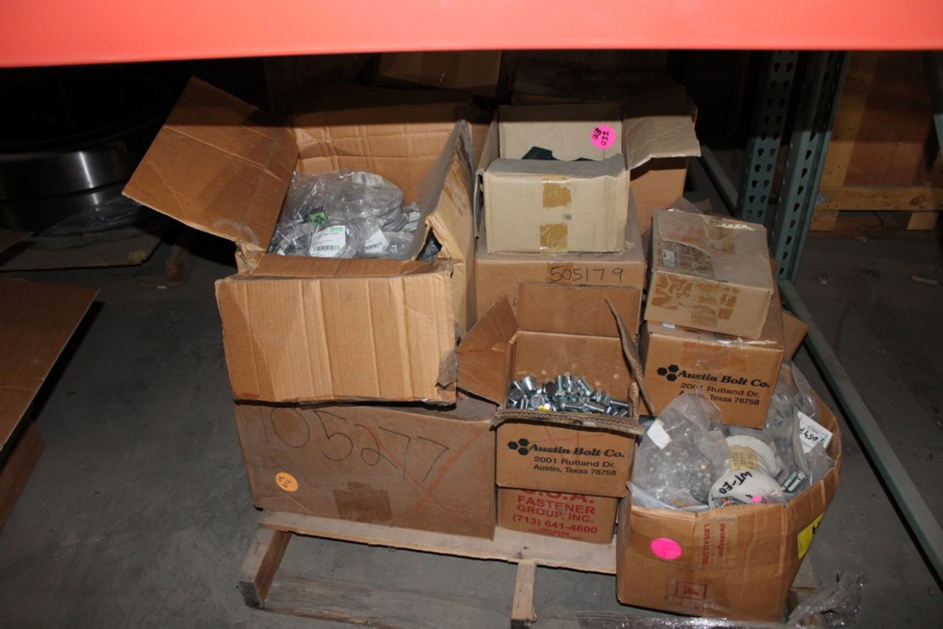 LARGE QUANTITY OF BOLTS, WIRE, BRACKETS, ETC.