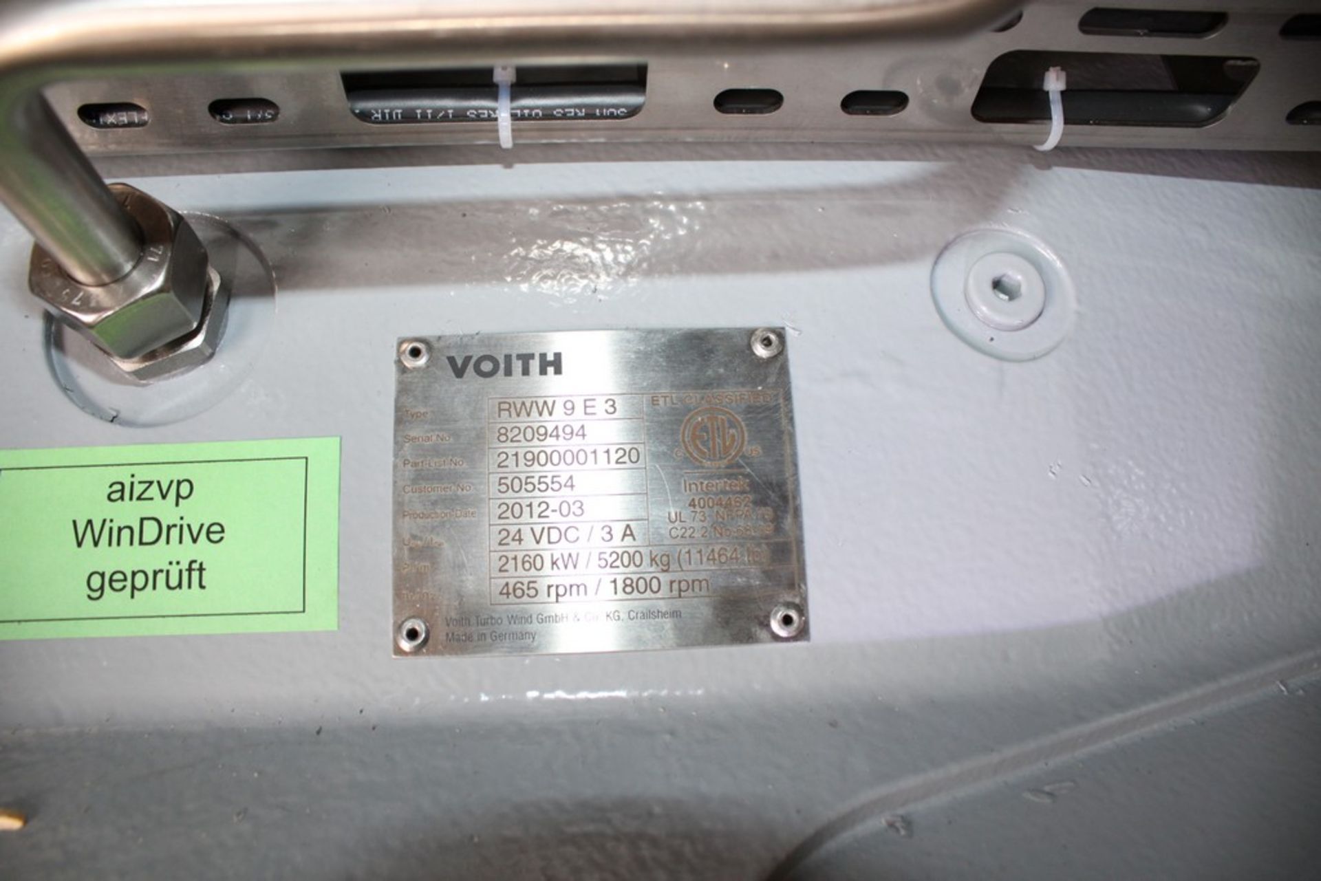 VOITH WINDRIVE GENERATOR, MODEL RWW9E3, 24VDC/3A, 465/1800 RPM - Image 2 of 3