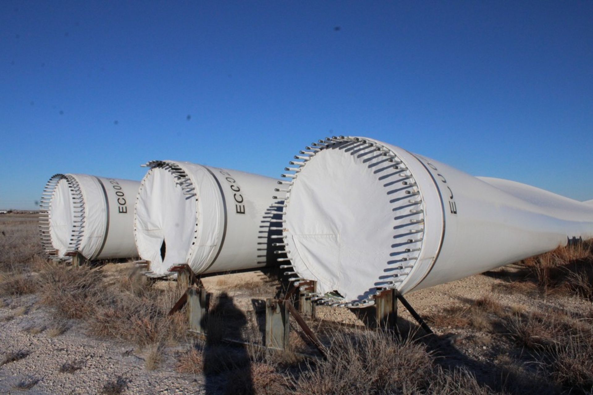 SET OF THREE TURBINE BLADES, OFFSITE LOCATION