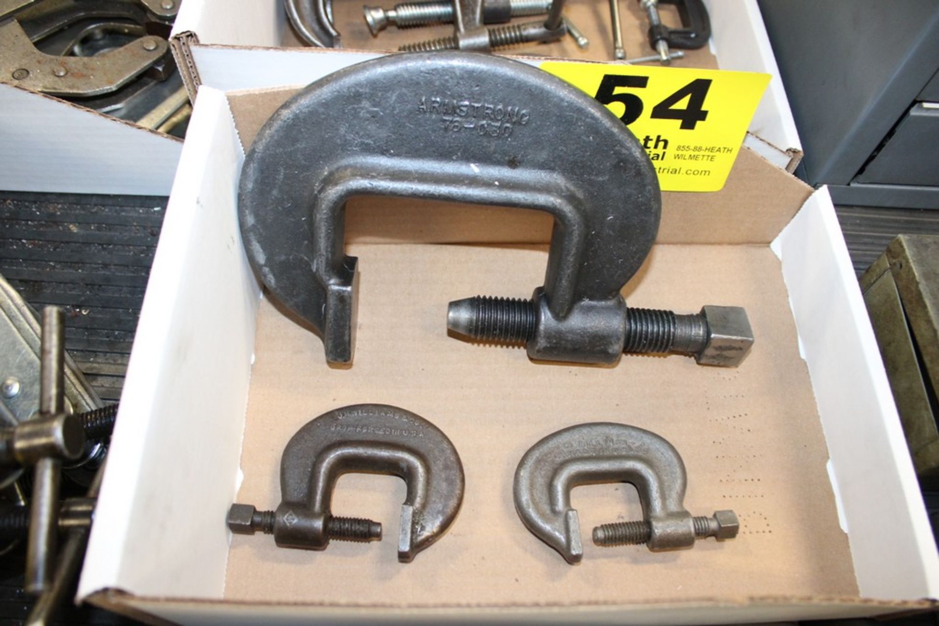 ARMSTRONG 78-030 3-5/16", WILLIAMS 1" HEAVY DUTY C-CLAMPS IN BOX