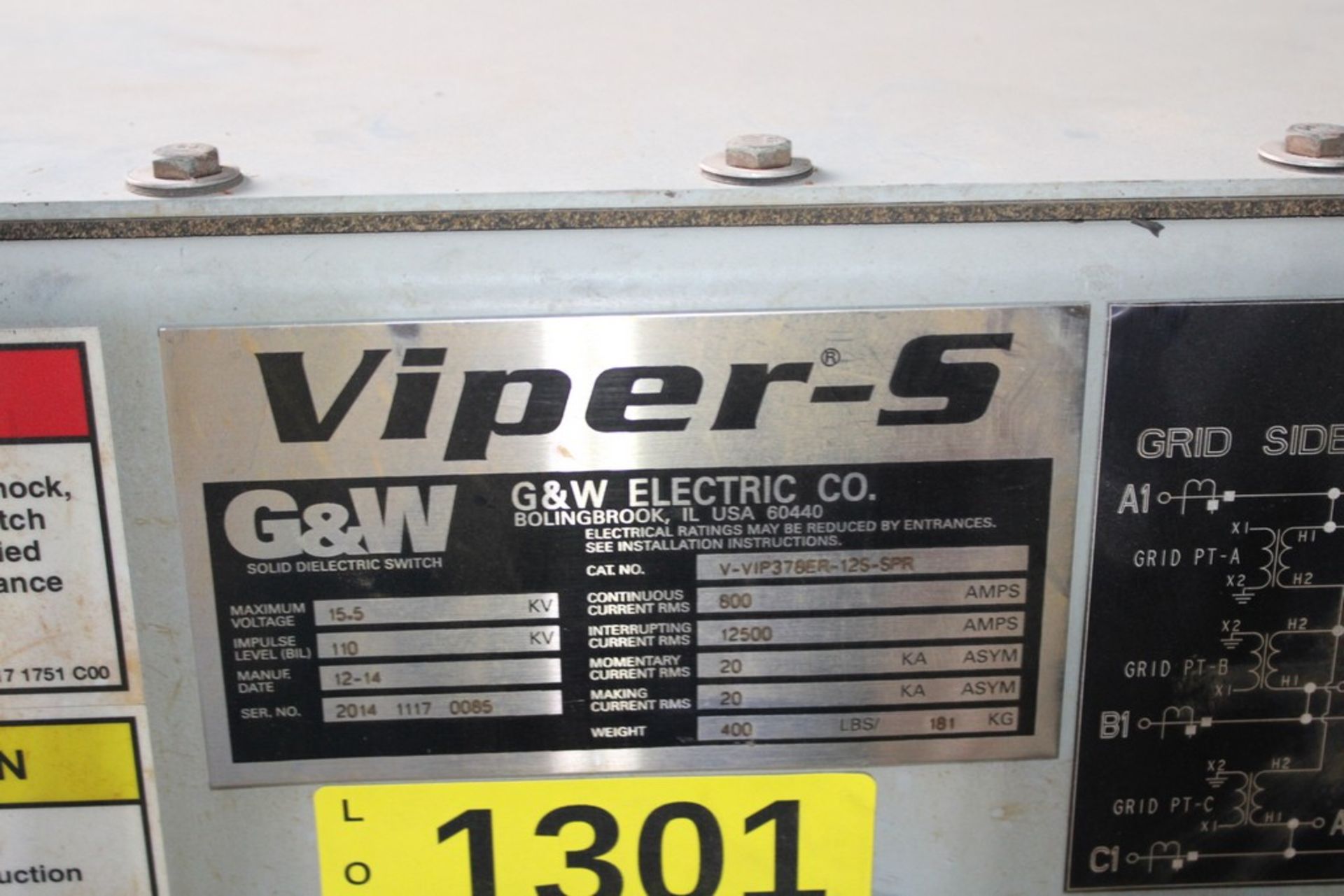 G & W VIPER-S CAT NO. V-VIP378ER-125 15.5 KV, 800 AMP, 3-PHASE RECLOSER - Image 2 of 2