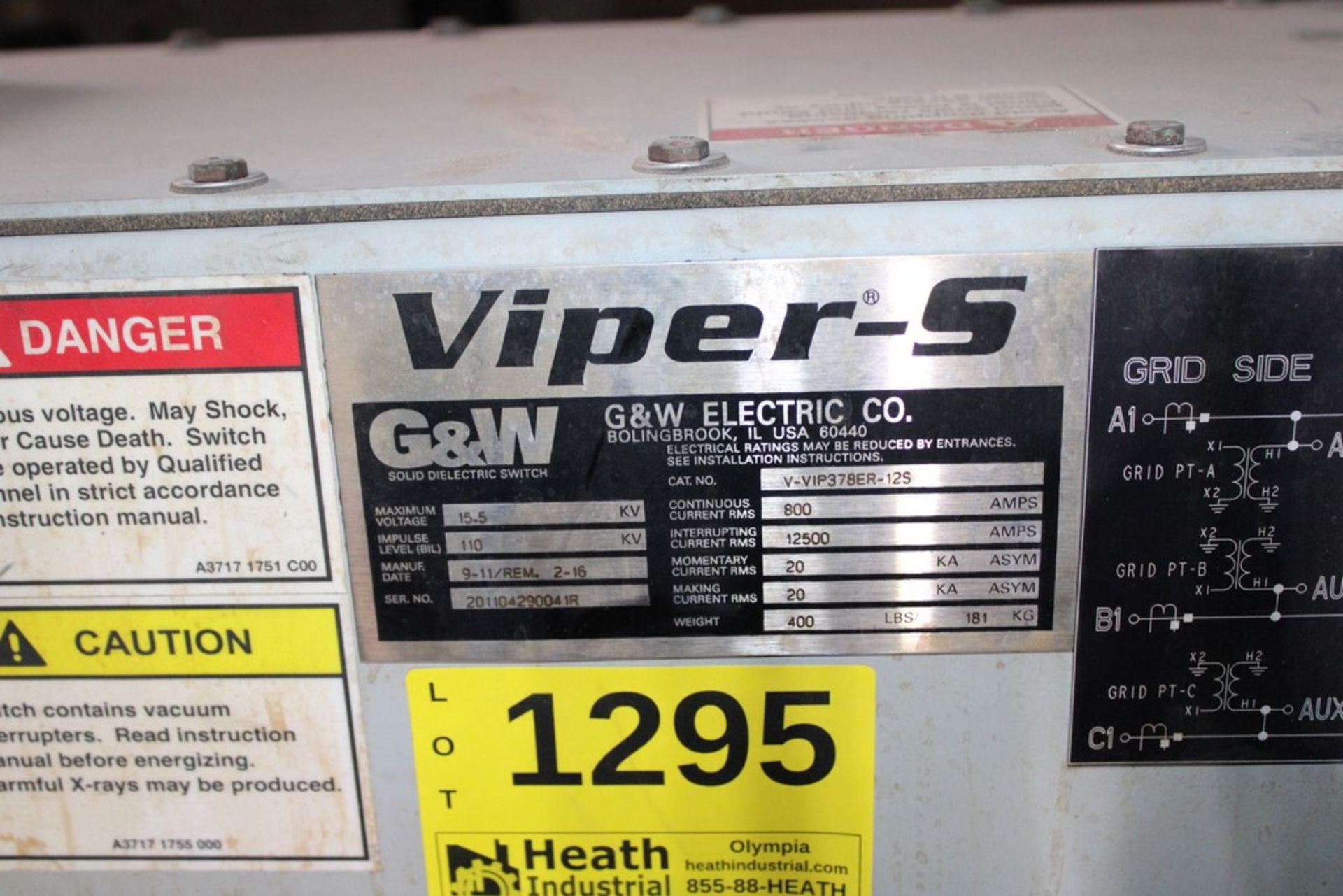 G & W VIPER-S CAT NO. V-VIP378ER-125 15.5 KV, 800 AMP, 3-PHASE RECLOSER - Image 2 of 2