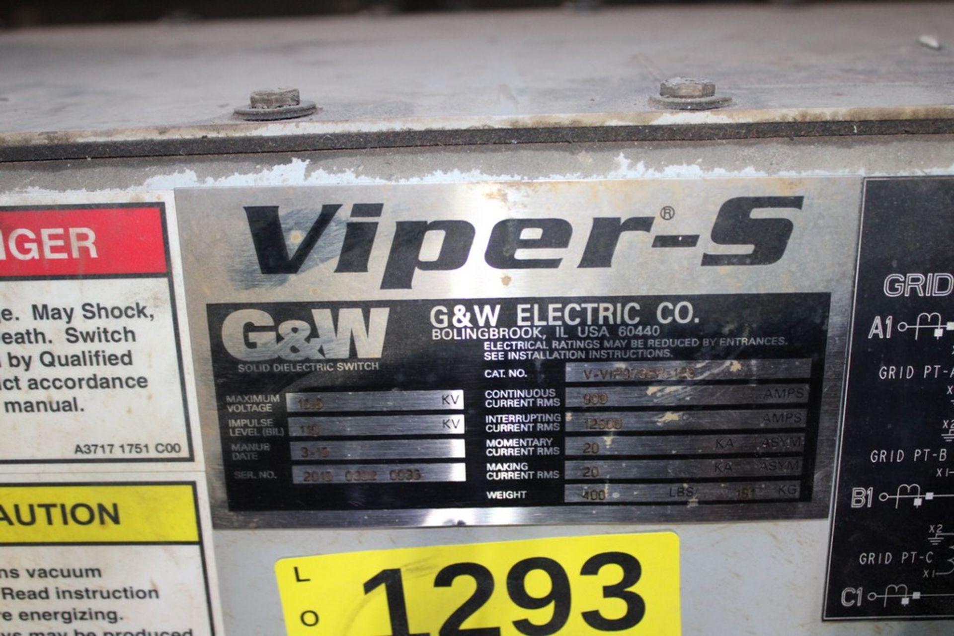 G & W VIPER-S CAT NO. V-VIP378ER-125 15.5 KV, 800 AMP, 3-PHASE RECLOSER - Image 2 of 2