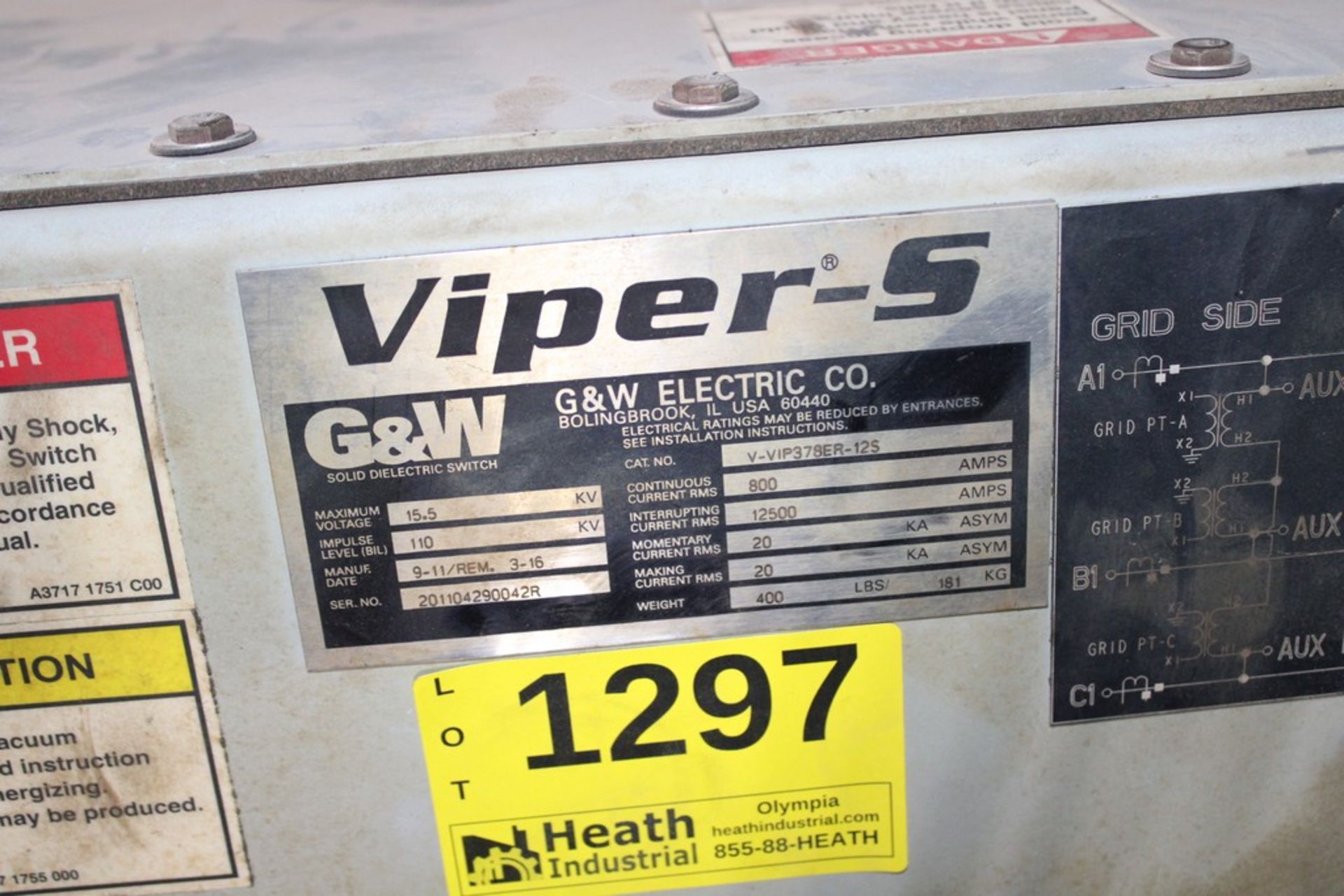 G & W VIPER-S CAT NO. V-VIP378ER-125 15.5 KV, 800 AMP, 3-PHASE RECLOSER - Image 2 of 2