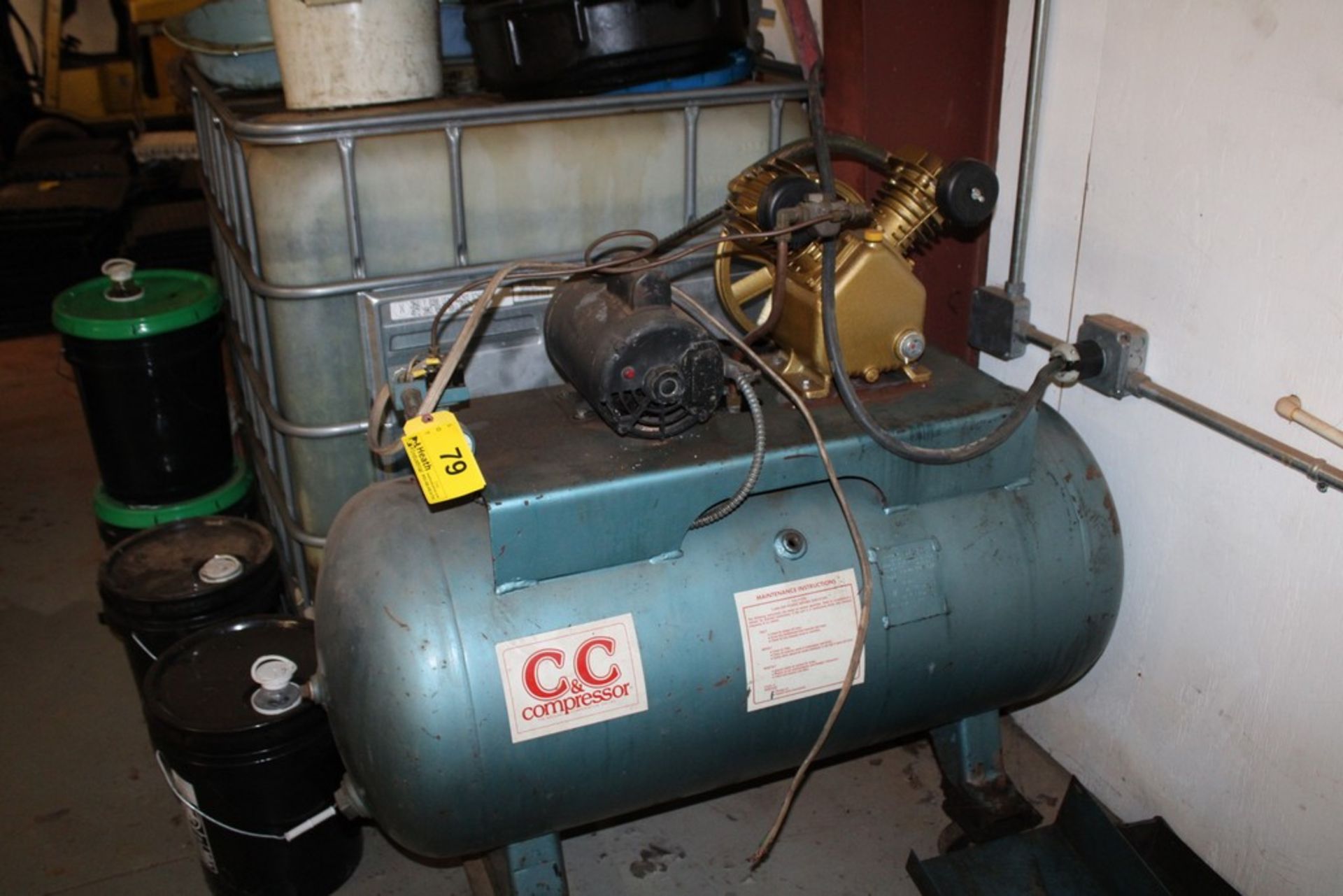 C&C HORIZONTAL TANK MOUNTED AIR COMPRESSOR, NEW MOTOR BUT NOT INSTALLED