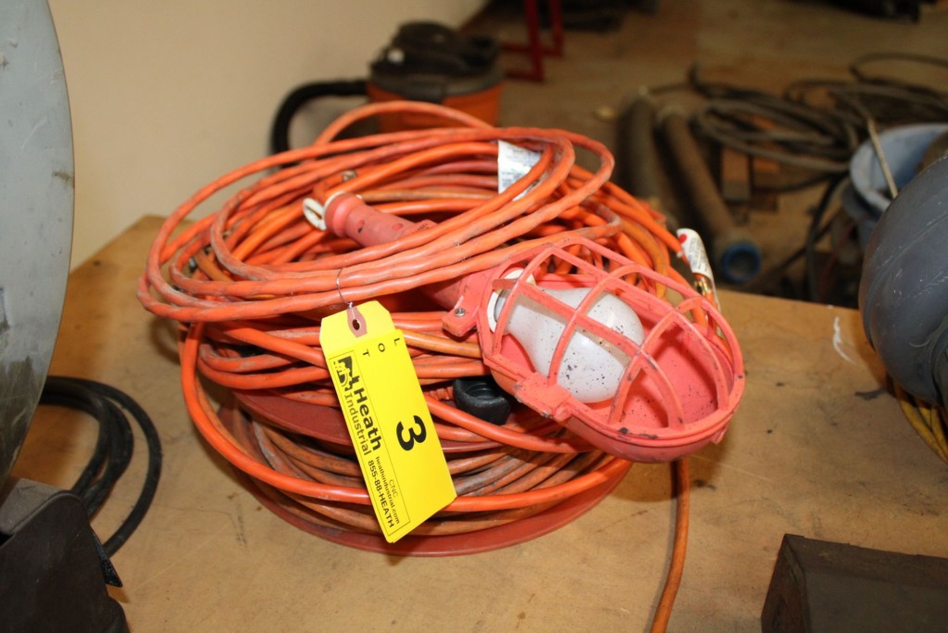 ASSORTED EXTENSION CORDS AND TROUBLE LIGHT