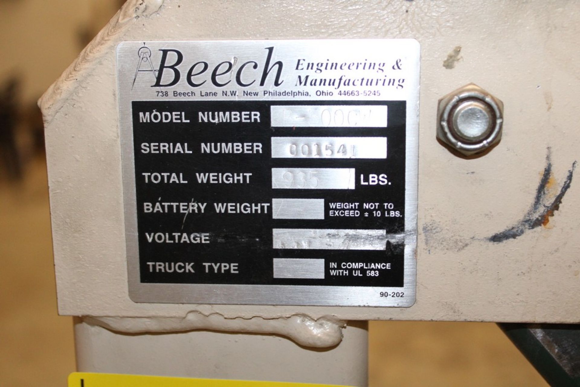 BEECH MODEL B-500CW LIFTING HOIST WITH COUNTER WEIGHTS - Image 2 of 4