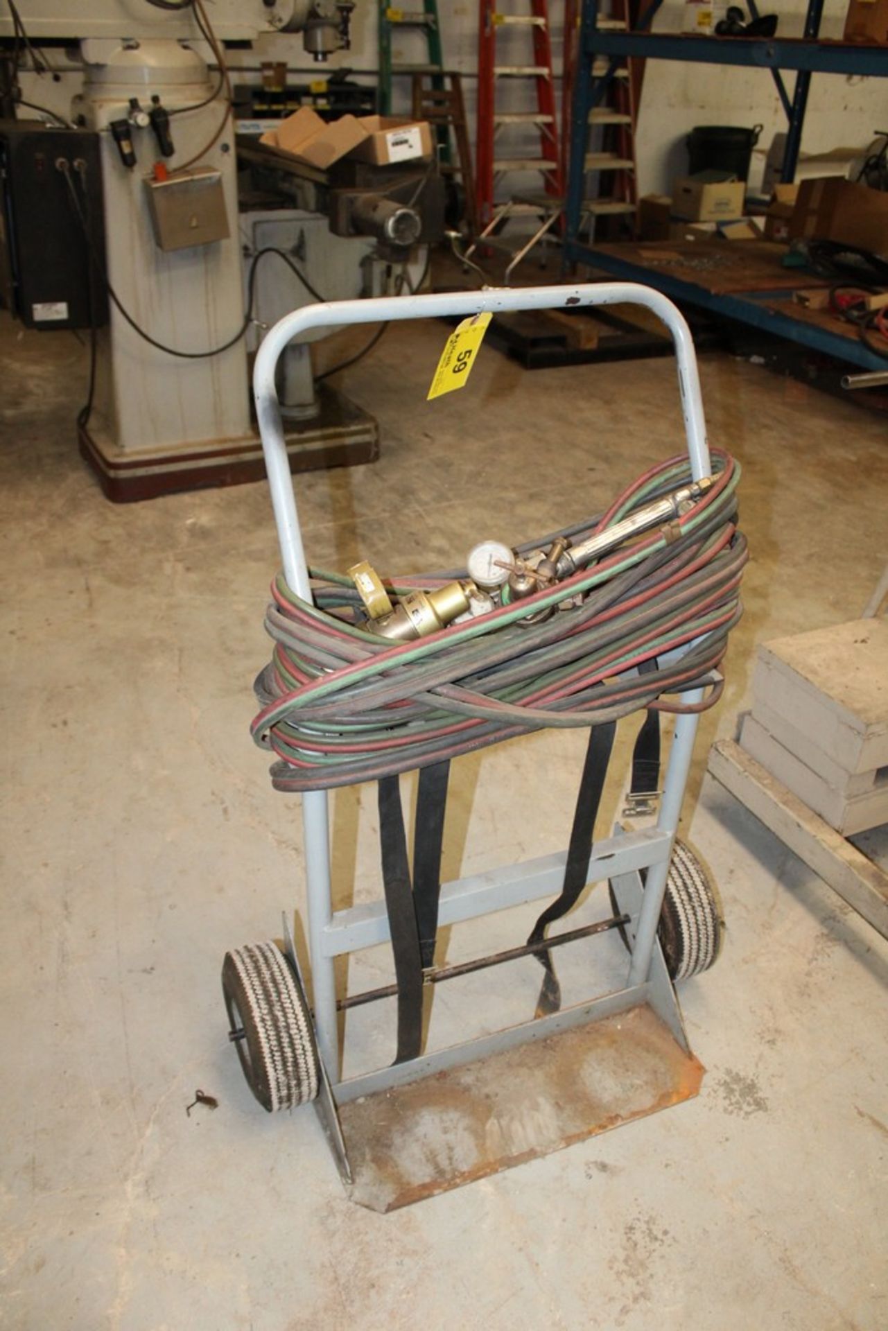 TWO TANK WELDING CART WITH HOSE, GAGES AND TORCH - Image 2 of 4