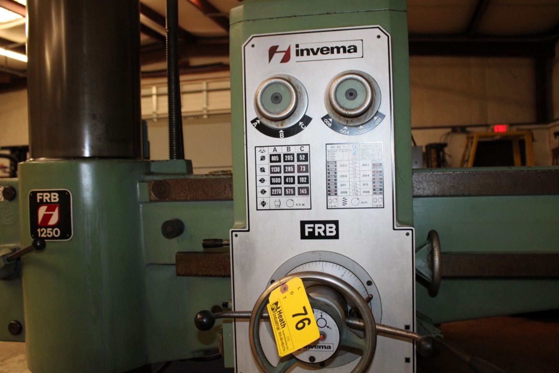 INVEMA MODEL FRB-1250 RADIAL ARM DRILL, 48" ARM, SPINDLE SPEEDS 52 TO 2270 RPM - Image 3 of 9