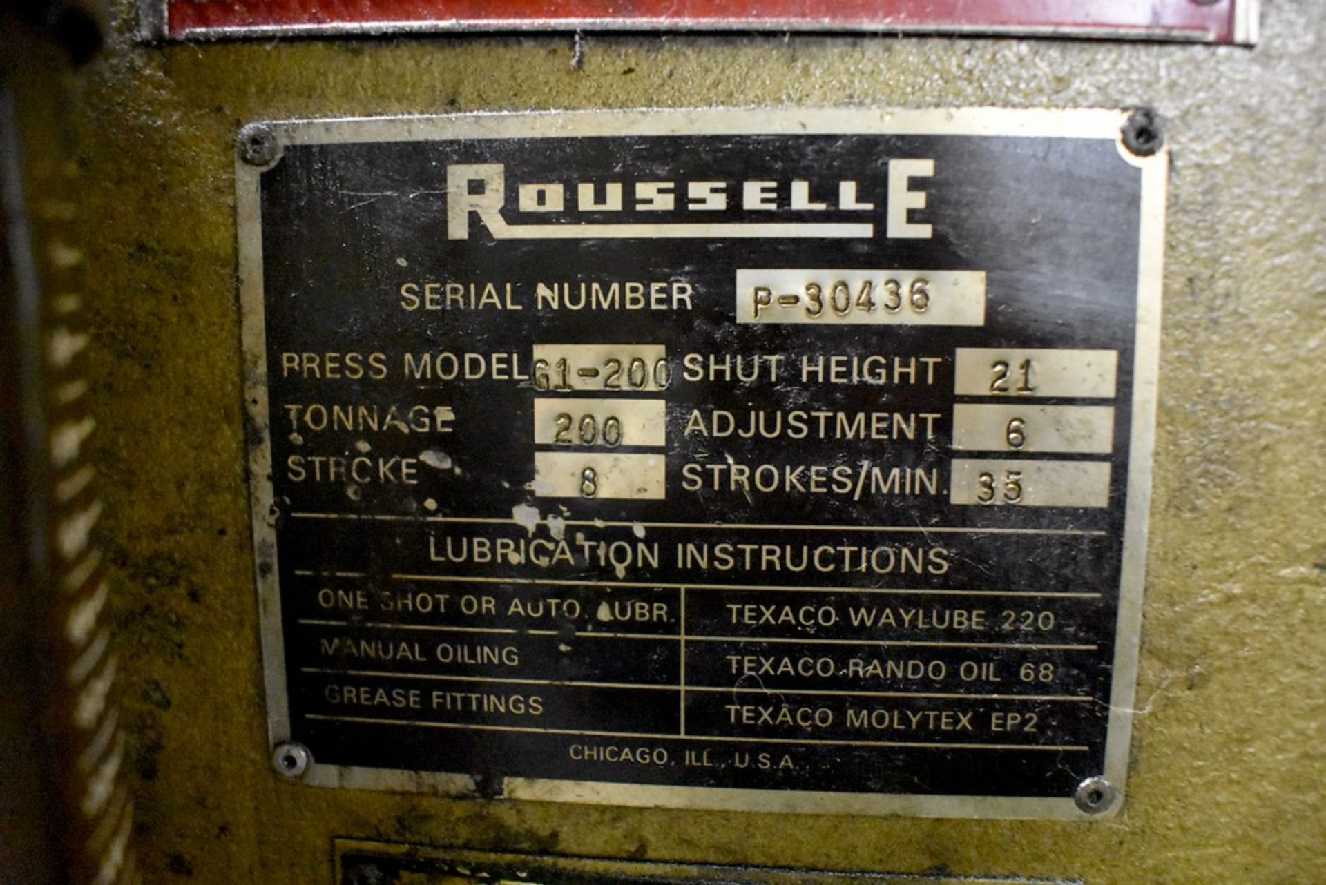 Rousselle Model G1-200 Back Geared Gap Frame Punch Press, 200 Ton - 8" Stroke - 32" x 50" Bed Area - - Image 8 of 11