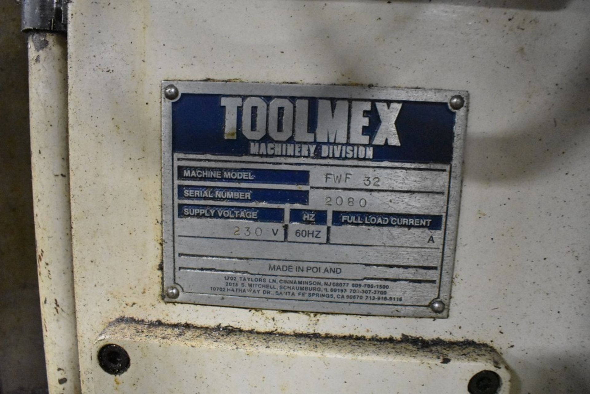 JA-FO / TOOLMEX MODEL FWF-32 VARIABLE SPEED HORIZONTAL MILLING MACHINE S/N 2080, ARBOR SUPPORT - Image 4 of 10