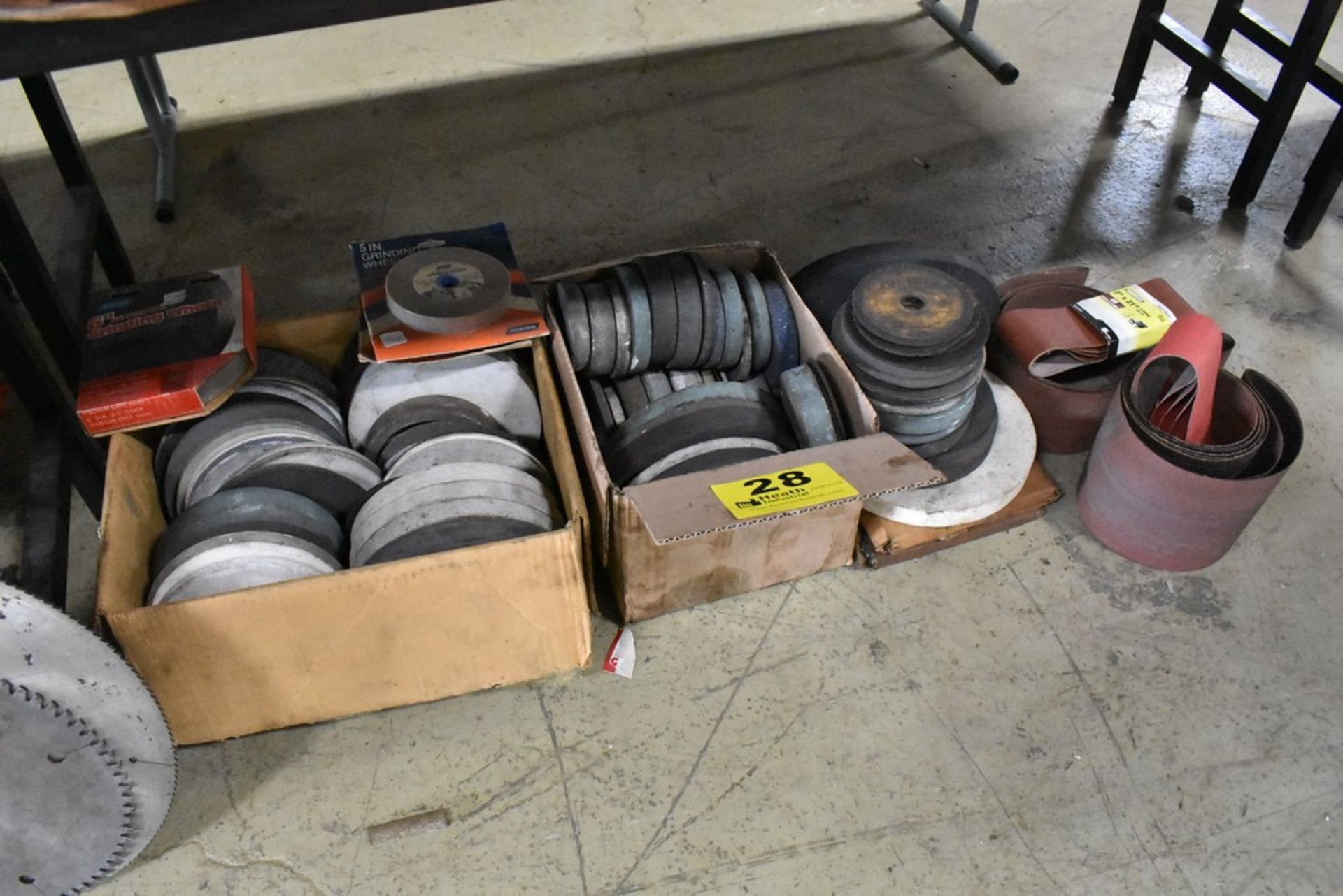 ASSORTED GRINDING WHEELS AND ABRASIVE BELTS UNDER BENCH - Image 2 of 2