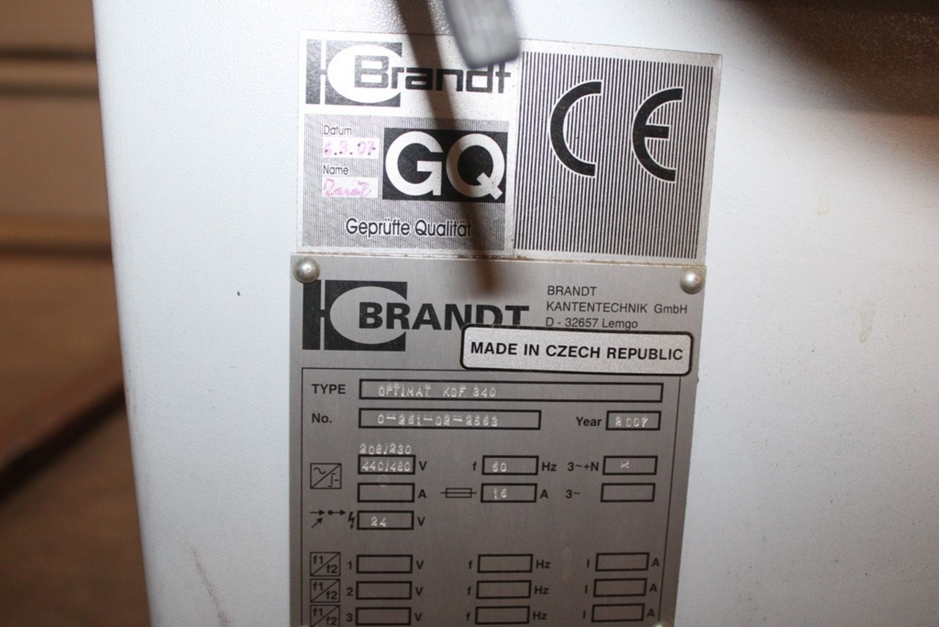 BRANDT MODEL OPTIMAT KDF-340 EDGE BANDING MACHINE, S/N 0-261-02-2563 (NEW 2007) - Image 4 of 7