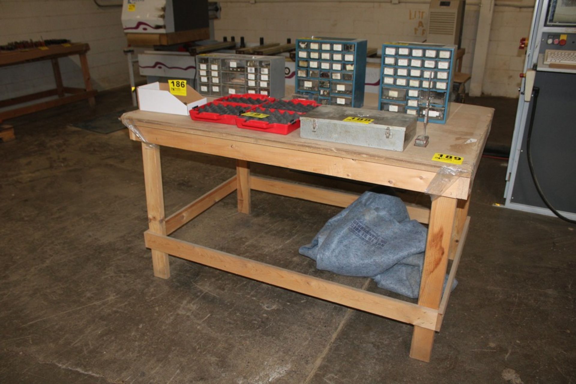 WOOD WORK BENCH, 64" X 40" X 35"