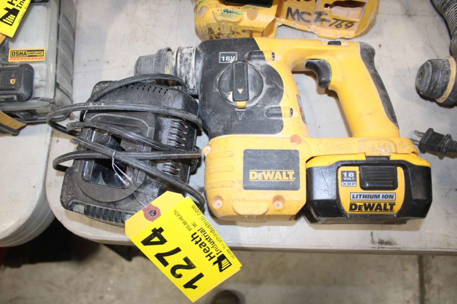 DEWALT MODEL NO. DC212 18V CORDLESS SDS HAMMER DRILL WITH BATTERY AND CHARGER