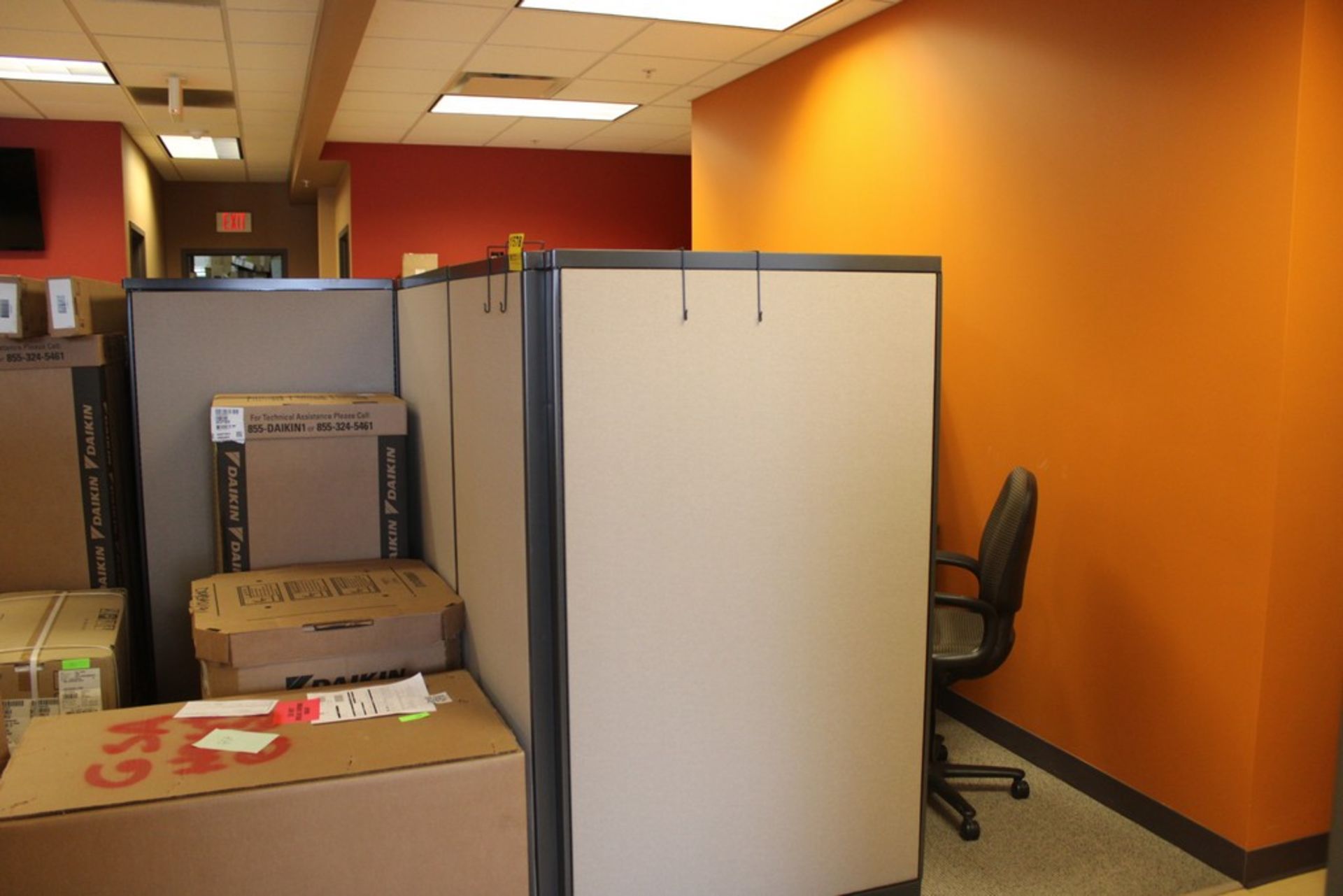 CUBICLE, 75" X 74" AND (4) EXTRA PANELS