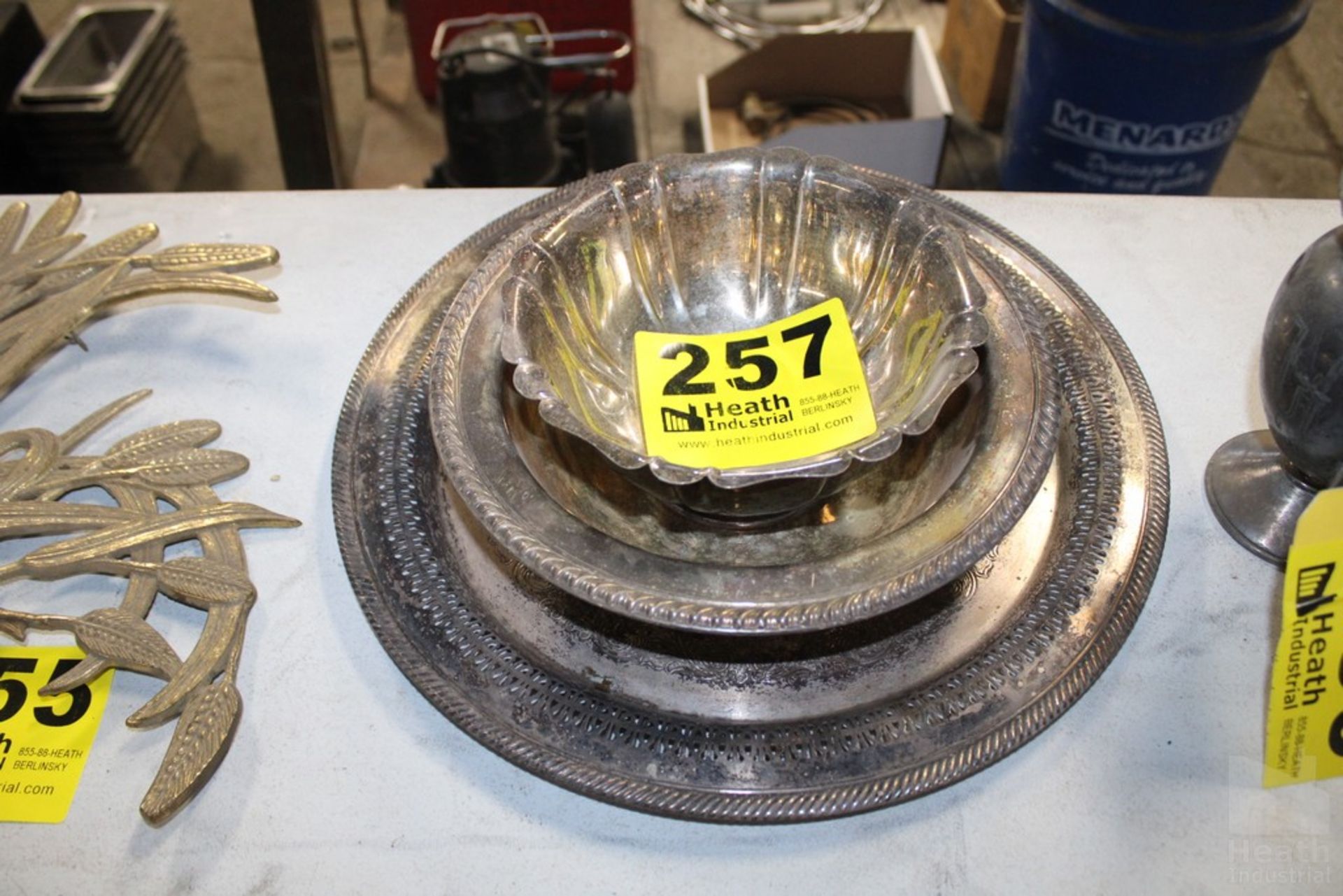 (2) BOWLS AND ONE TRAY (APPEARS TO BE STERLING OR PLATED WITH SILVER)