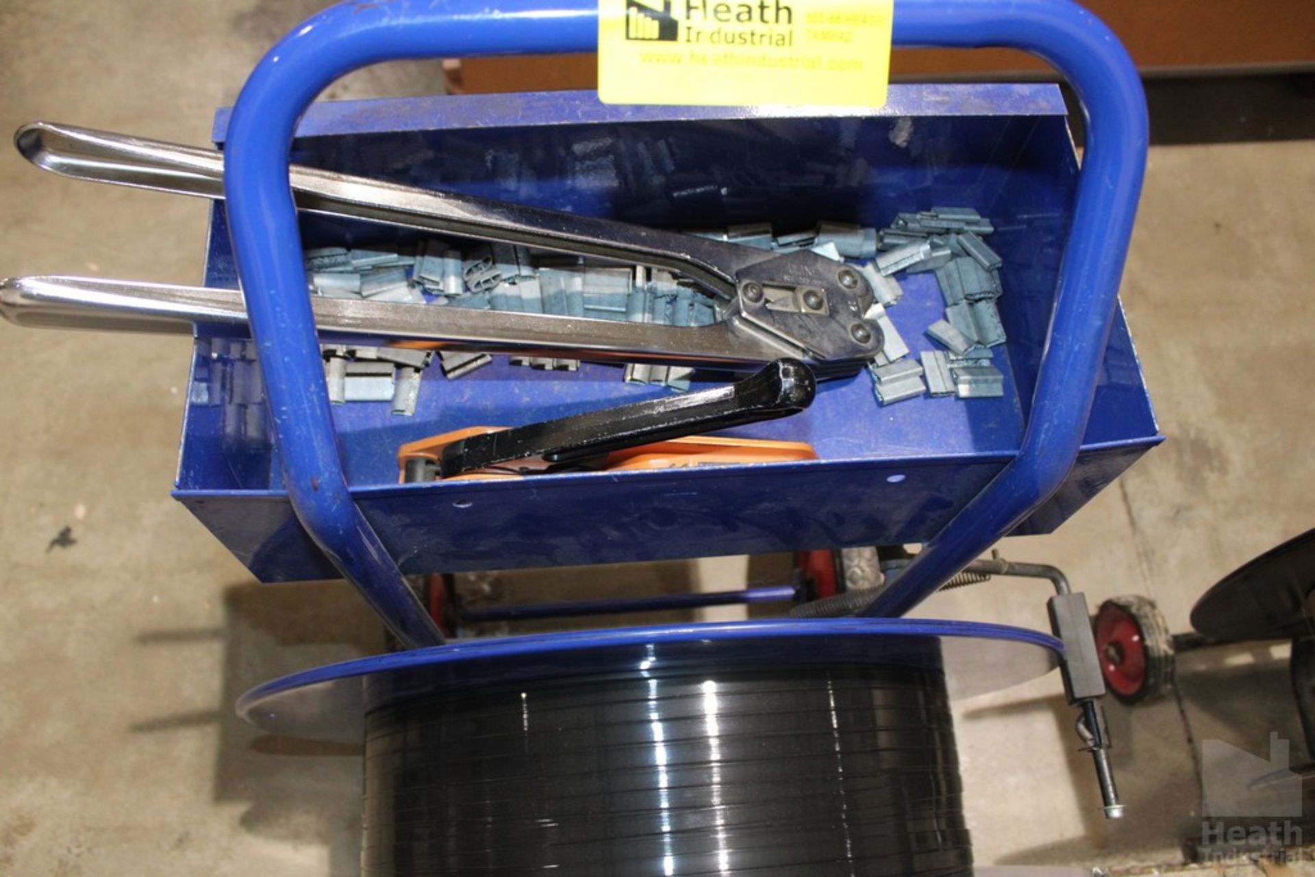 ULINE PORTABLE BANDING CART WITH TOOLS AND PLASTIC BANDING - Image 2 of 2