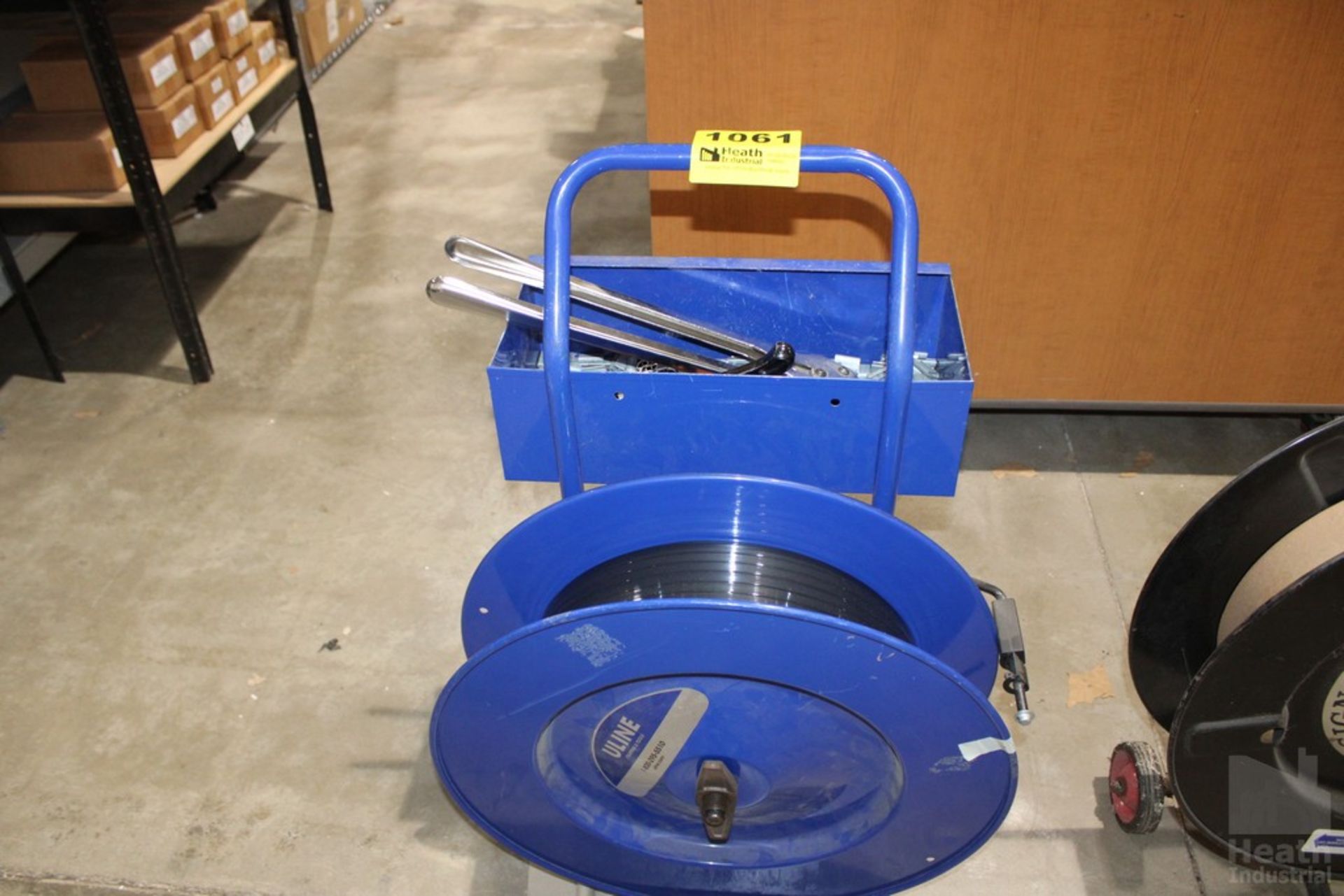 ULINE PORTABLE BANDING CART WITH TOOLS AND PLASTIC BANDING