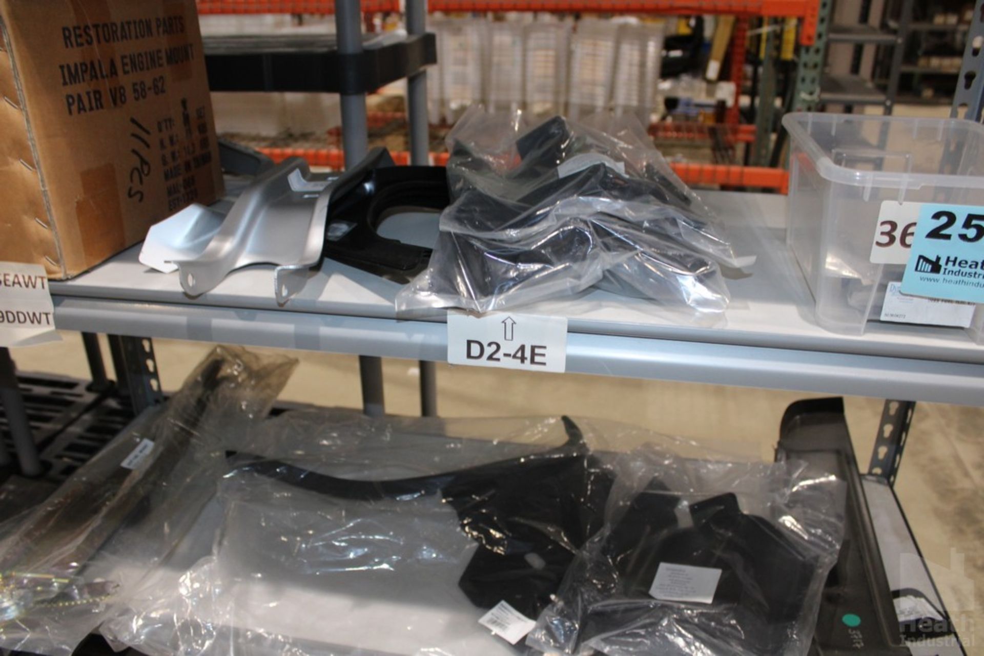 PARTS ON FIVE SHELVES, INCLUDING 1965-1970 MUSTANG TORQUE BOX TOP PLATE, 1970 MUSTANG WINDOW - Image 4 of 5