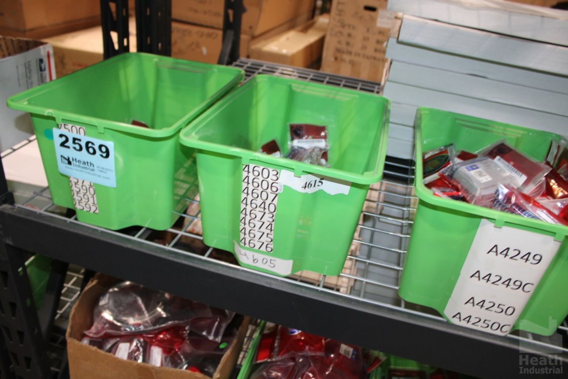 TRIM PARTS ON THREE SHELVES, INCLUDING 1960 CHEVY 4-DOOR DOOR HANDLE ASSEMBLY, 1966 CHEVY TRUNK - Image 5 of 8