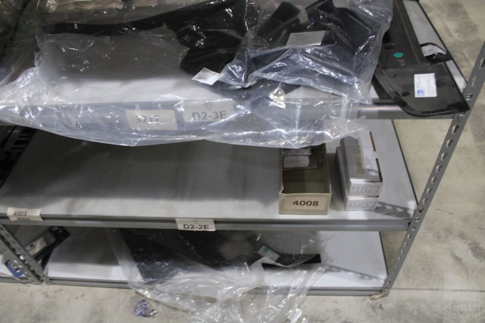 PARTS ON FIVE SHELVES, INCLUDING 1965-1970 MUSTANG TORQUE BOX TOP PLATE, 1970 MUSTANG WINDOW - Image 5 of 5