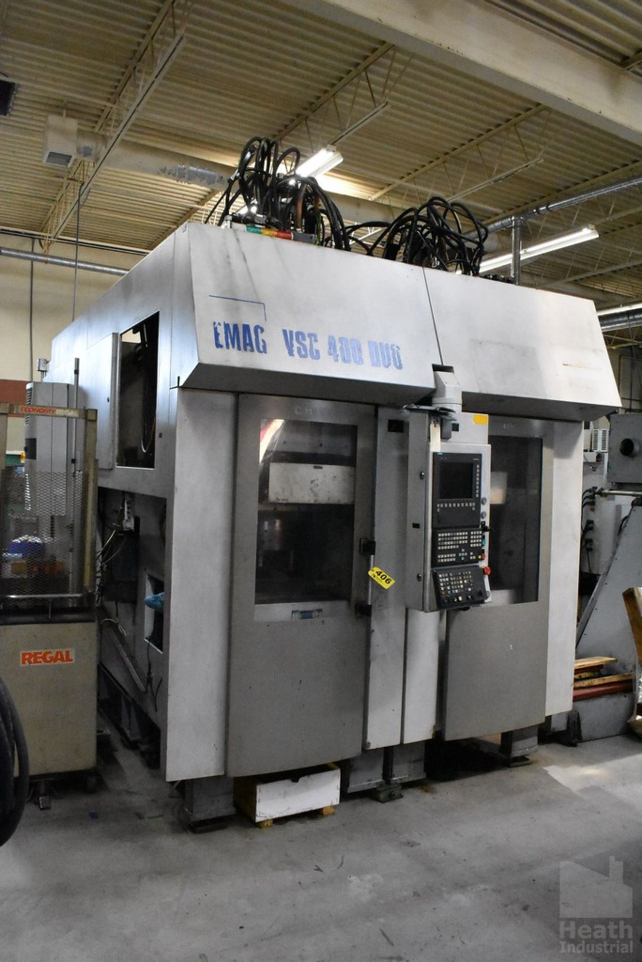 EMAG MODEL VSC400 DUO CNC TWIN SPINDLE VERTICAL PICK-UP TURNING MACHINE, S/N M736-72444 (NEW