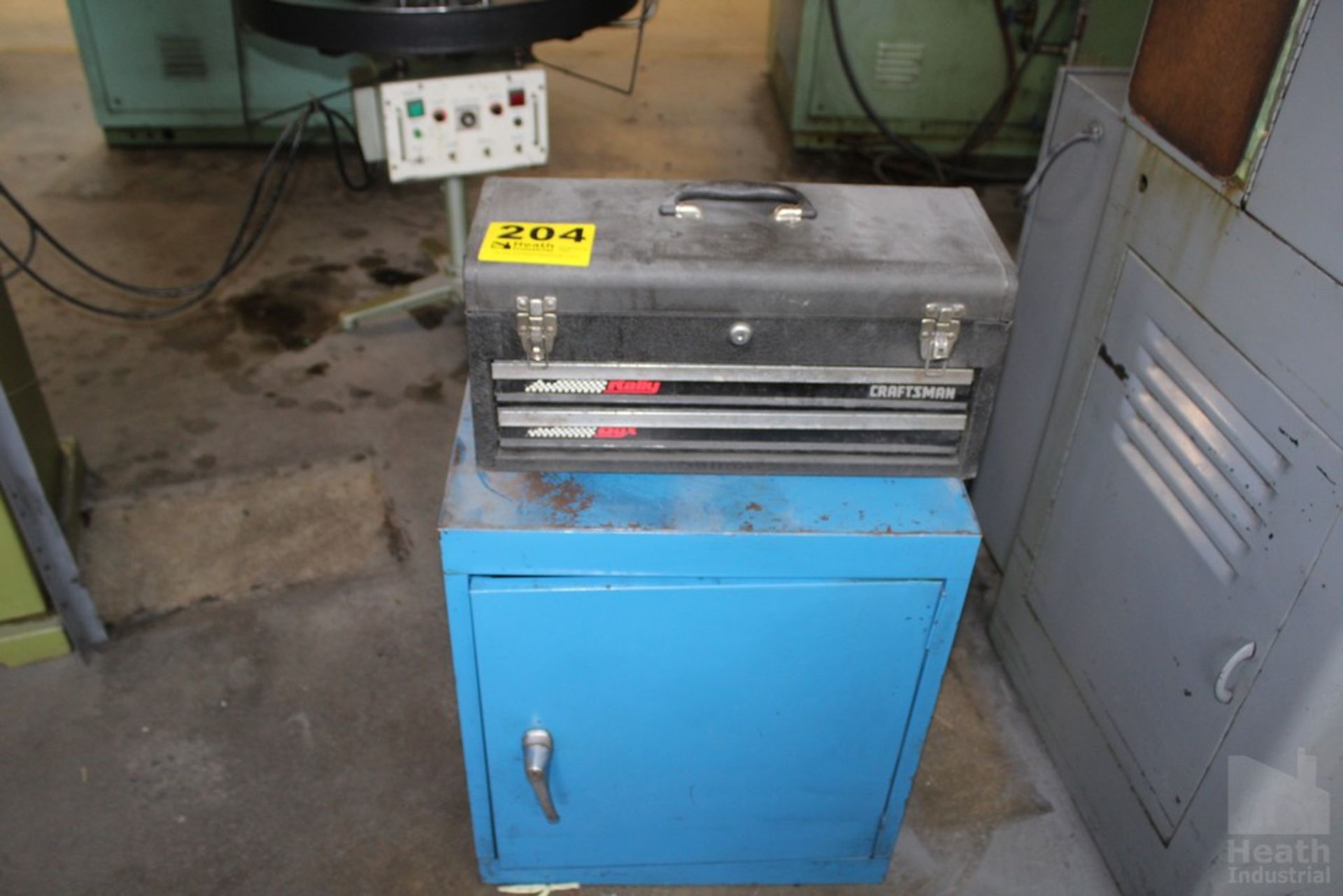 TOOLBOX AND CABINET WITH DIES AND ASSORTED CONTENTS