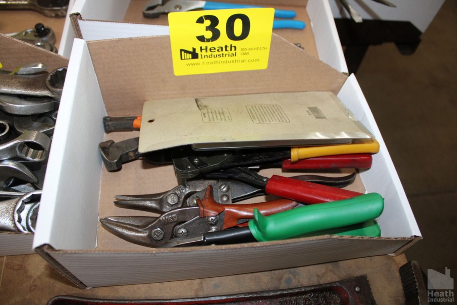 SHEARS, TIN SNIPS AND THREE PIECE TESTER IN BOX