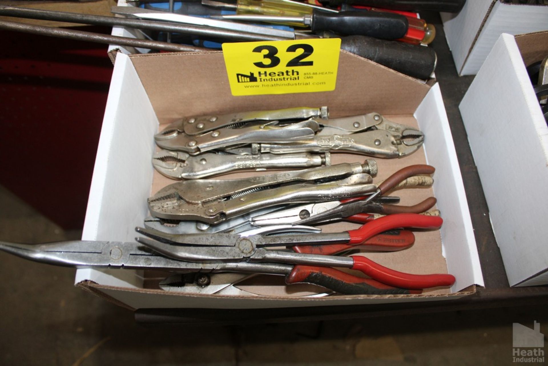 VISE GRIPS, PLIERS AND NEEDLE NOSE PLIERS IN BOX