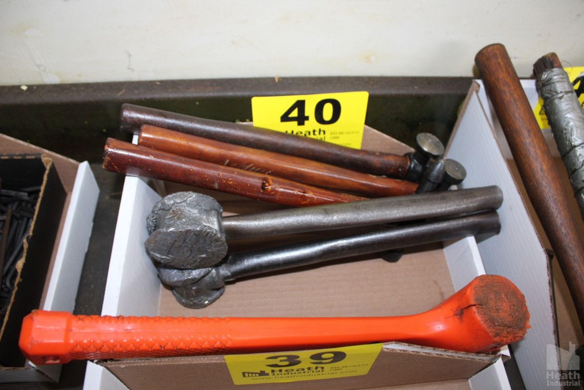 (7) ASSORTED MALLETS AND HAMMERS IN BOX