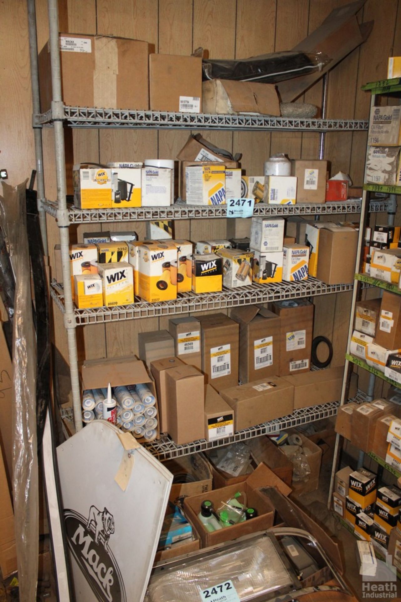 LARGE QTY TRUCK AND EQUIPMENT FILTERS WITH SHELVING UNIT