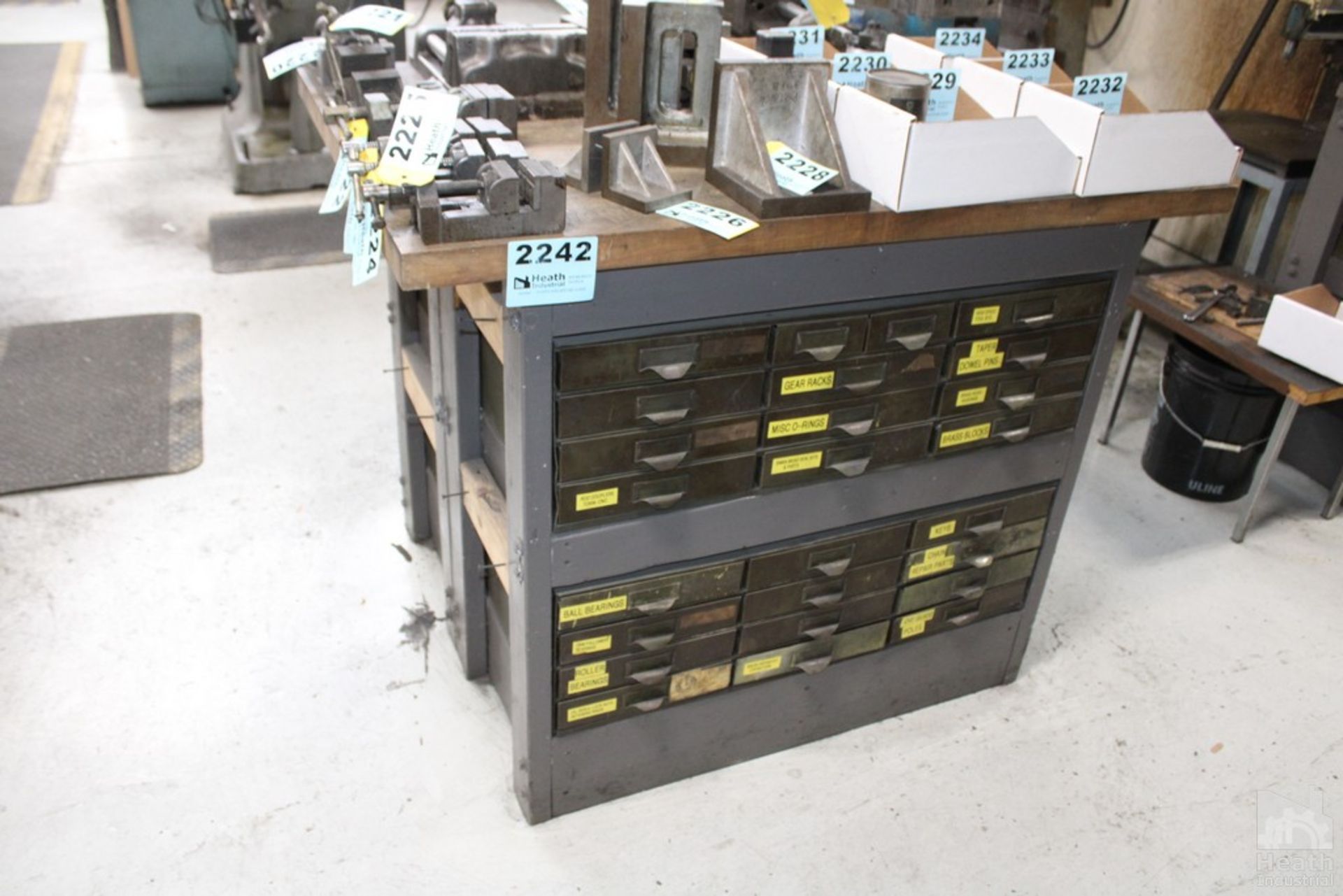 (4) PARTS CABINETS WITH CONTENTS - BEARINGS, GEAR RACKS, ETC.